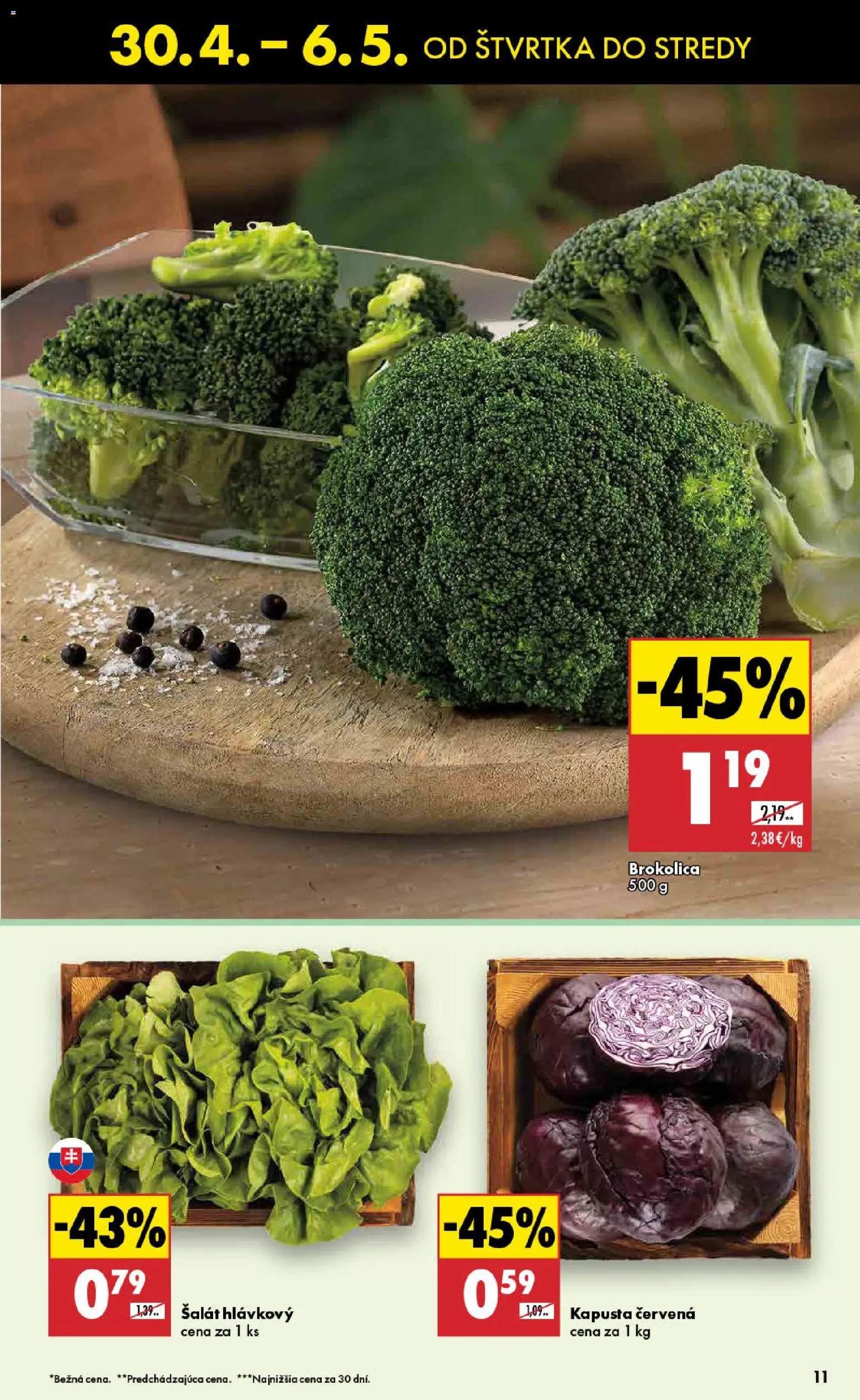 Nové Biedronka akcie – leták je platný od 30.04.2026 | Strana: 11 | Produkty: Kapusta, Kapusta červená, Brokolica, Šalát