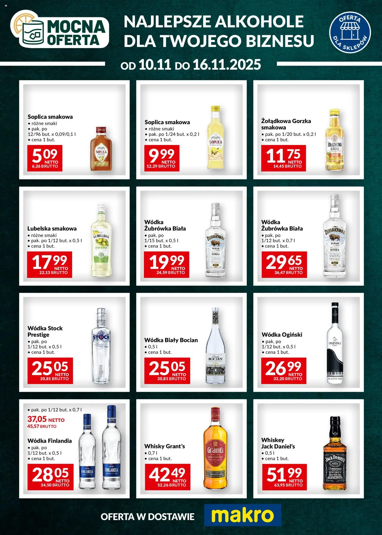 Makro Gazetka - Mocna oferta od 10.11.2025 | Strona: 1 | Produkty: Ogiński, Wódka finlandia, Żubrówka, Whisky
