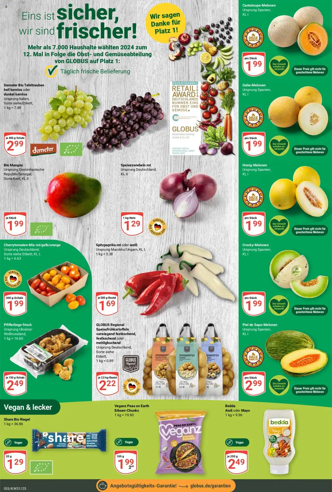 Globus Prospekt 	 - gültig ab dem 28.07.2025 | Seite: 4 | Produkte: Gemüse, Obst, Pfifferlinge