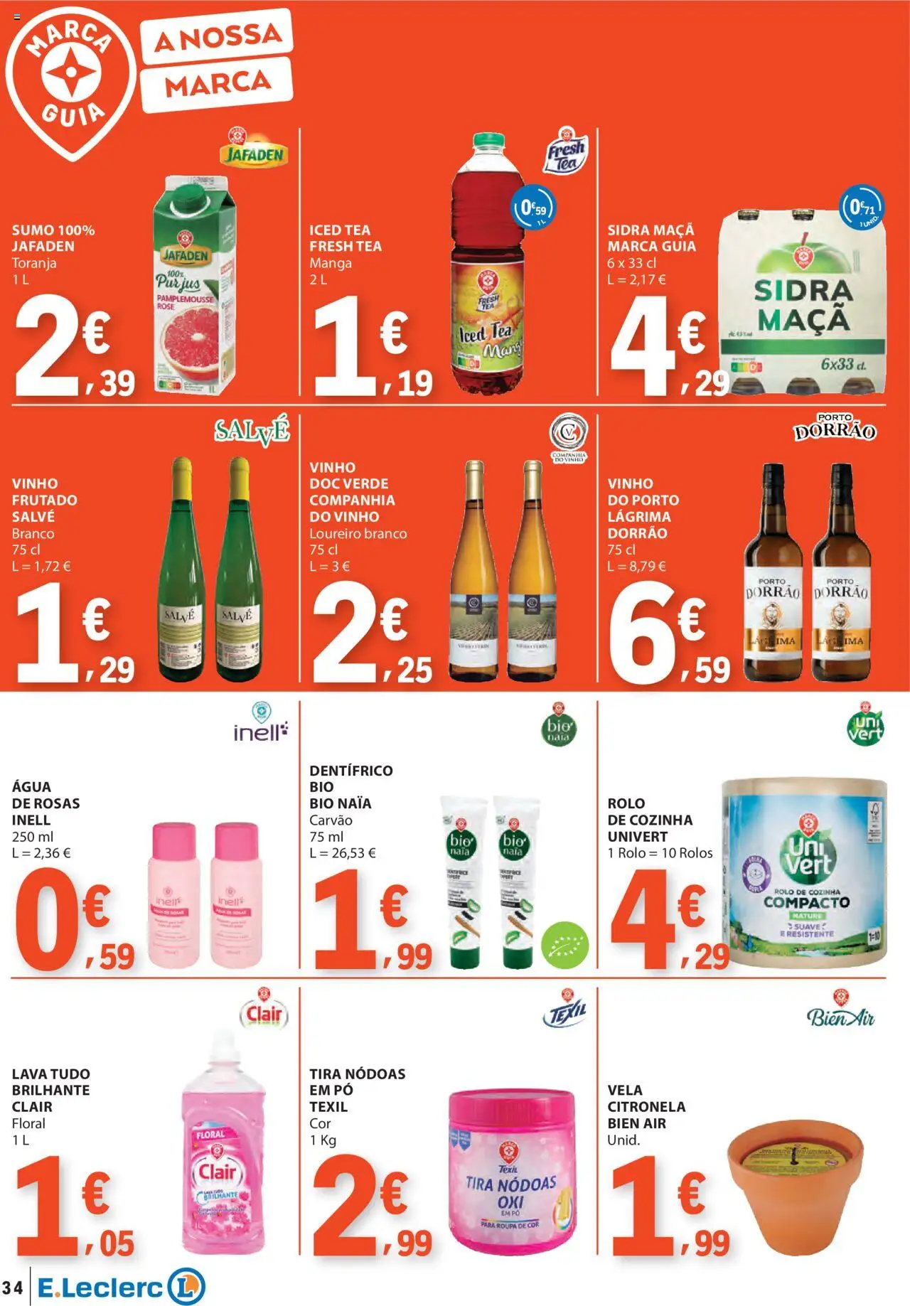 E.Leclerc folheto │ válido de 04.09.2025 | Página: 34 | Produtos: Agua, Pó, Maça, Sumo