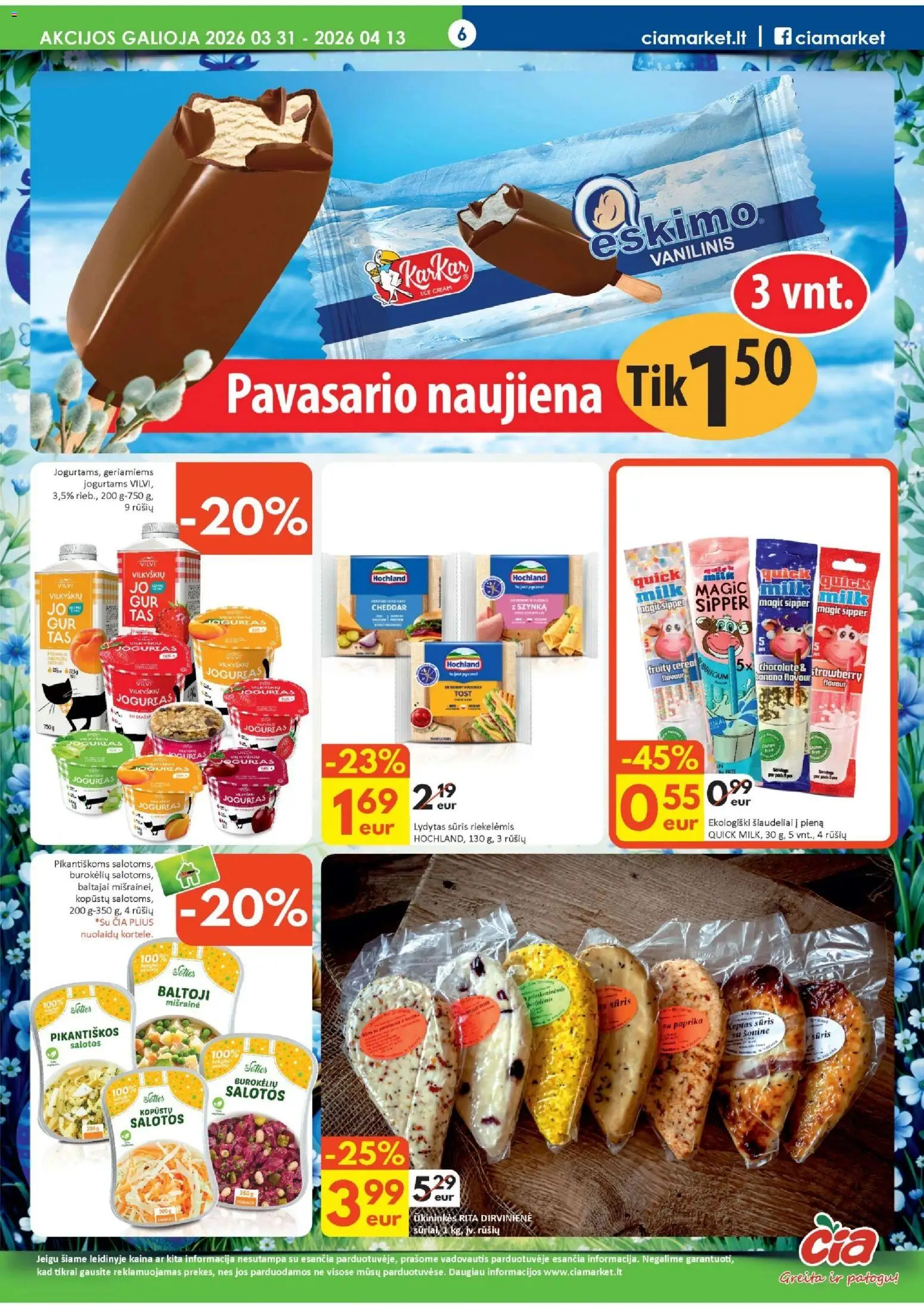 ČIA MARKET akcijos nuo 31.03.2026 | Puslapis: 6 | Prekių: Paprika, Salotos, Jogurtas, Sūris