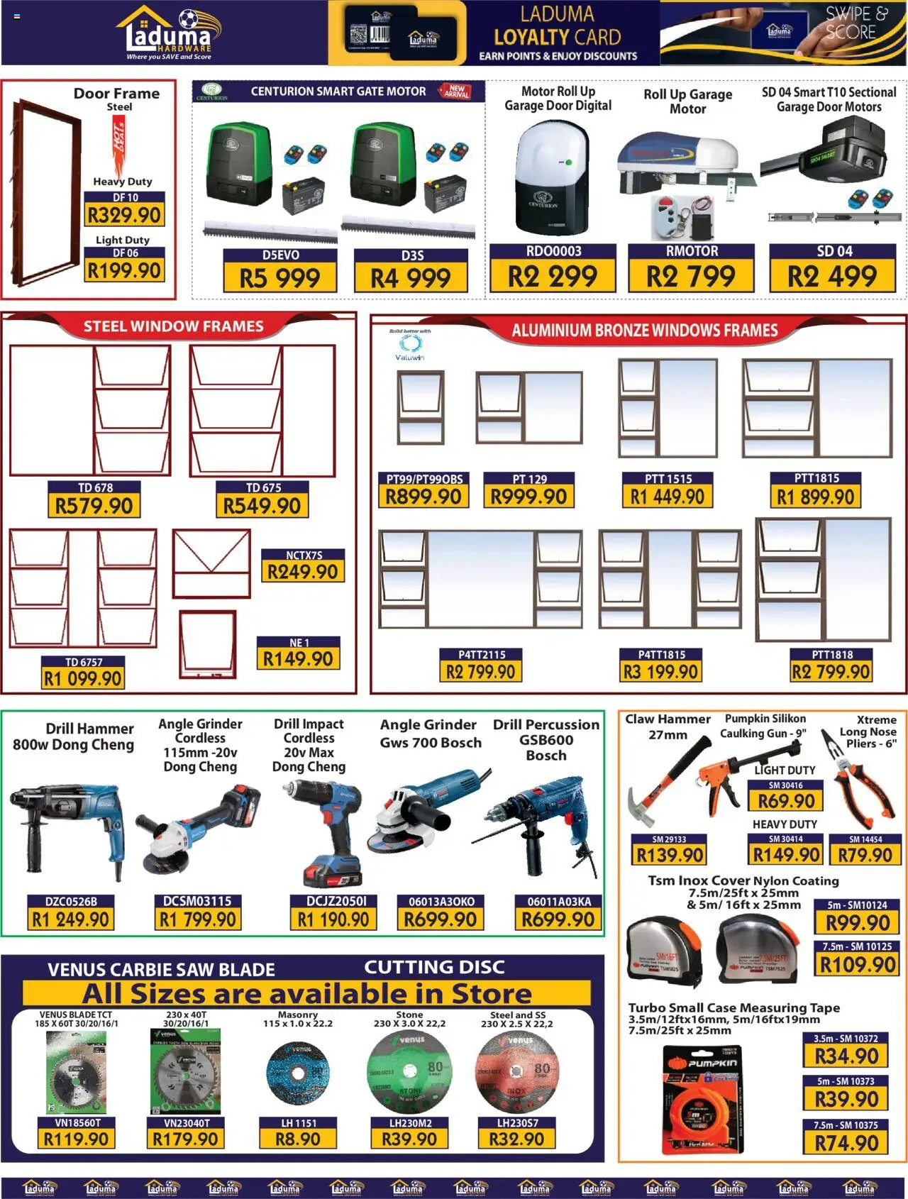 New Laduma Hardware catalogue – valid from 20.10.2025 | Page: 5 | Products: Grinder, Door frame, Drill, Light