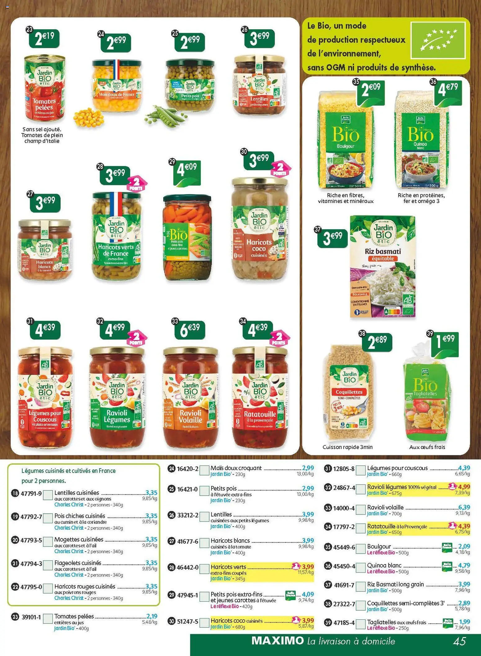 {H1} | Page: 45 | Produits: Mais, Pois, Tomates, Oignons