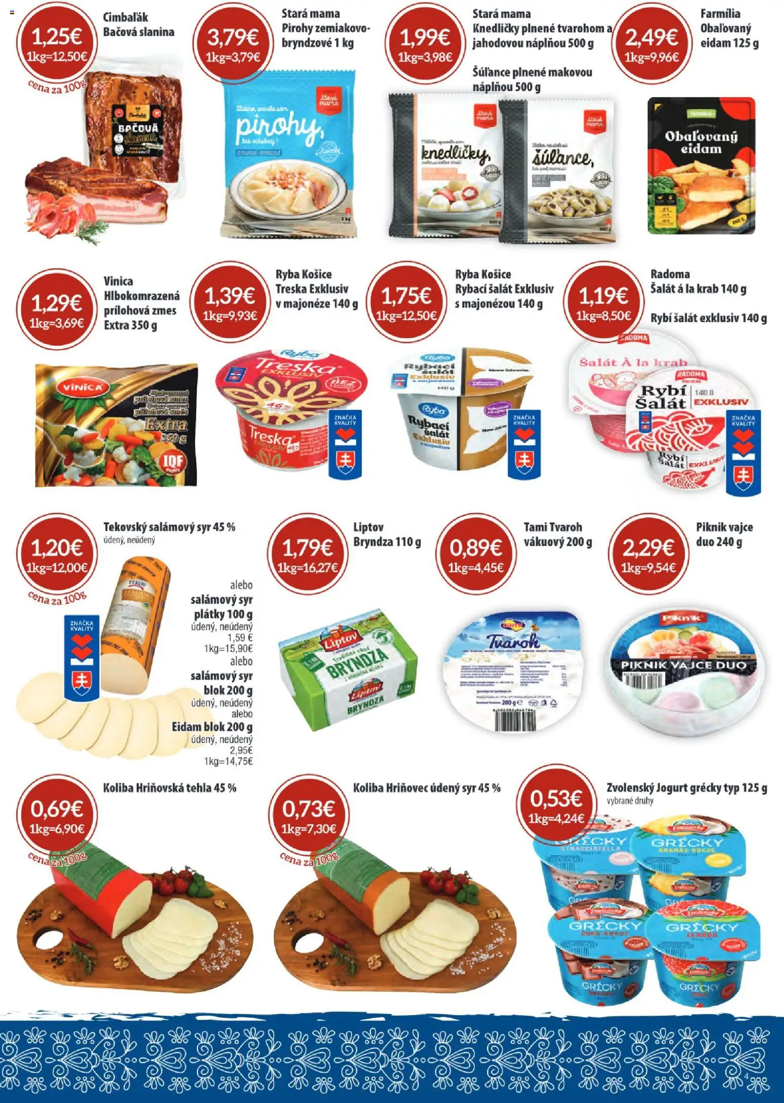 Nové Sintra akcie – leták je platný od 06.11.2025 | Strana: 4 | Produkty: Syr, Pirohy, Slanina, Eidam