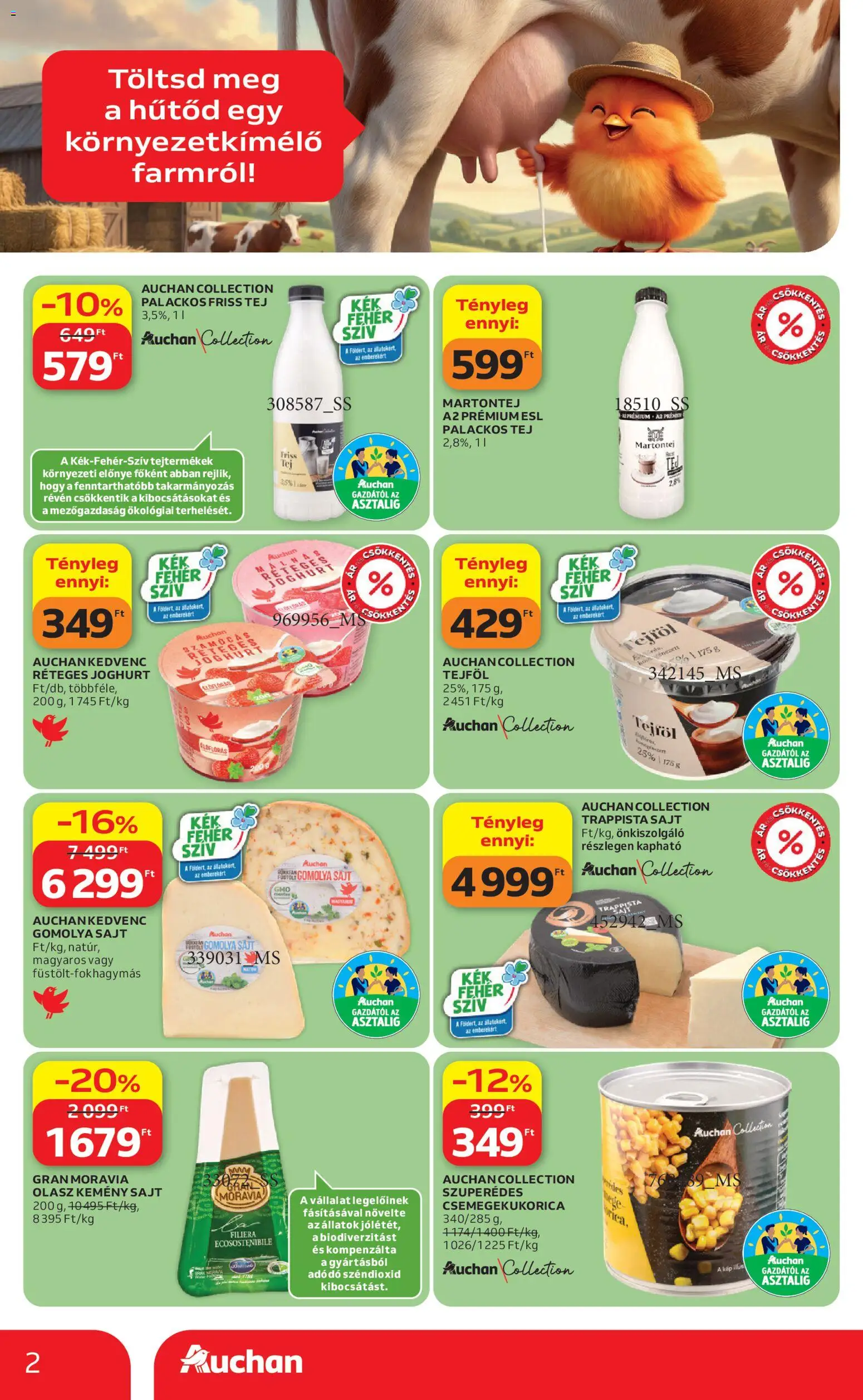 Auchan akciós ujság - amely érvényes a következő dátumtól: 23.04.2026 | Oldal: 2 | Termékek: Csemegekukorica, Sajt, Joghurt, Tejföl