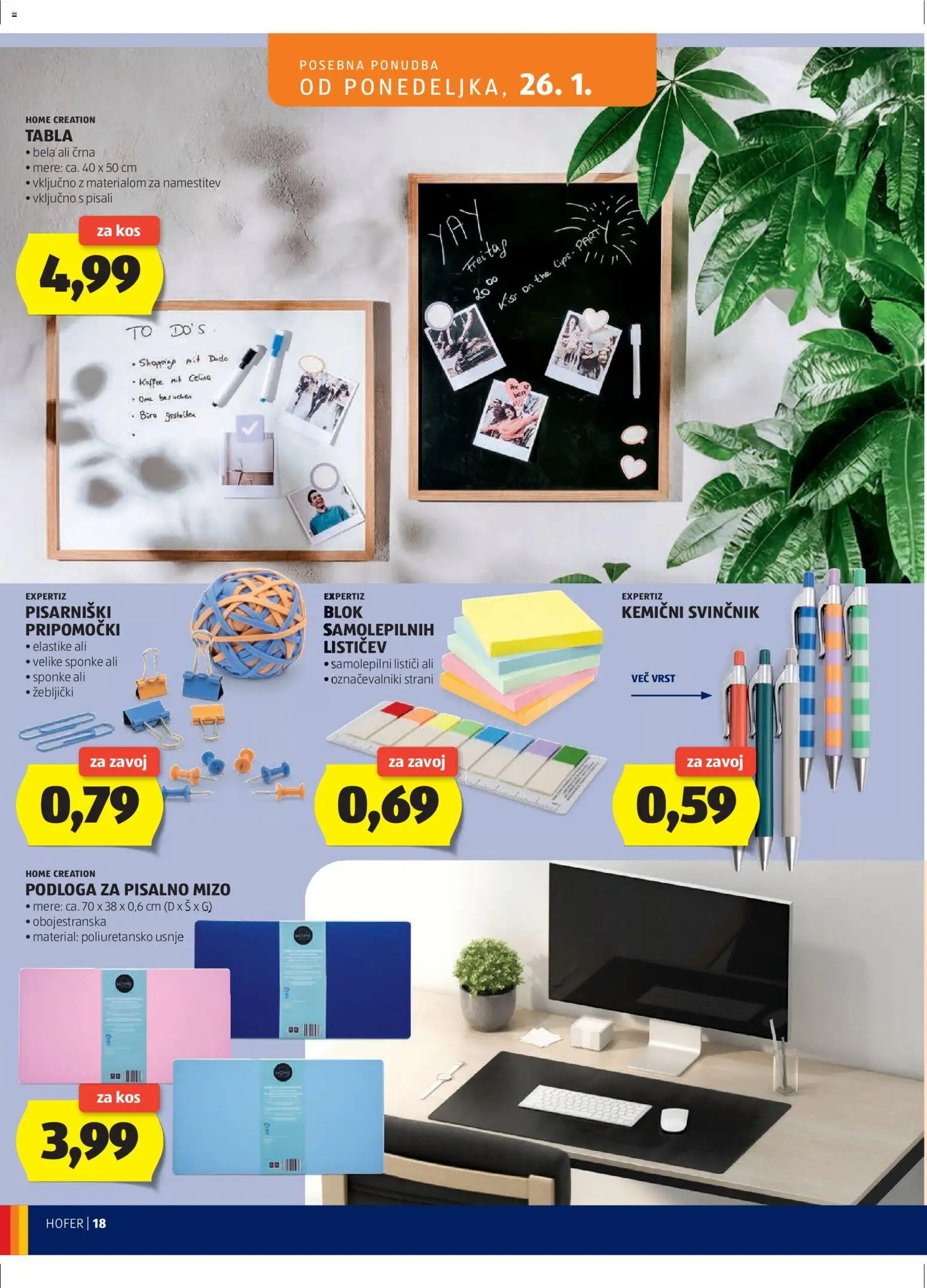 Novi Hofer katalog ponudbe – veljaven od 21.01.2026 | Stran: 18 | Izdelki: Kos, Svinčnik, Podloga, Blok