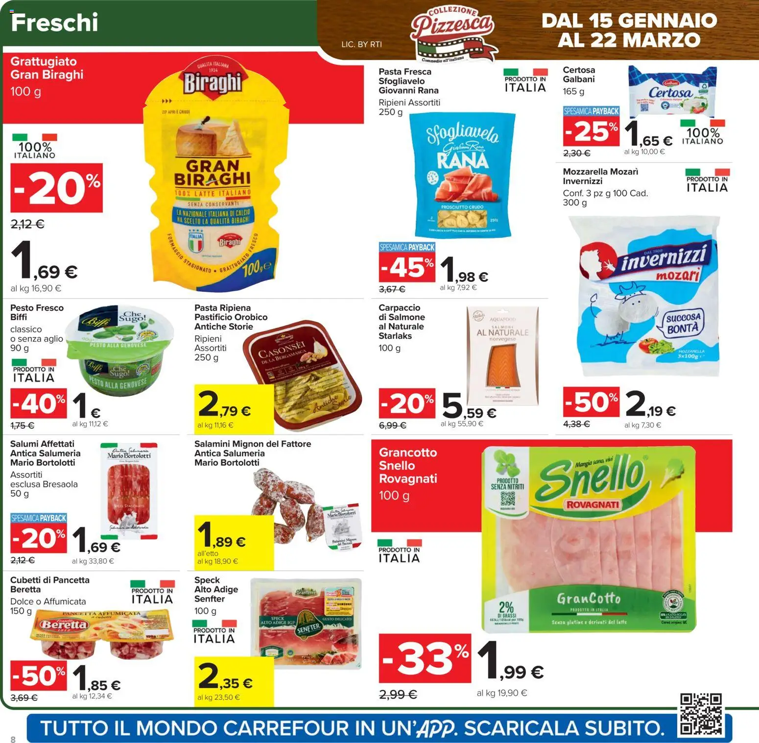 Volantino Carrefour del 15.01.2026 | Pagina: 8 | Prodotti: Bresaola, Pancetta, Pasta, Sugo