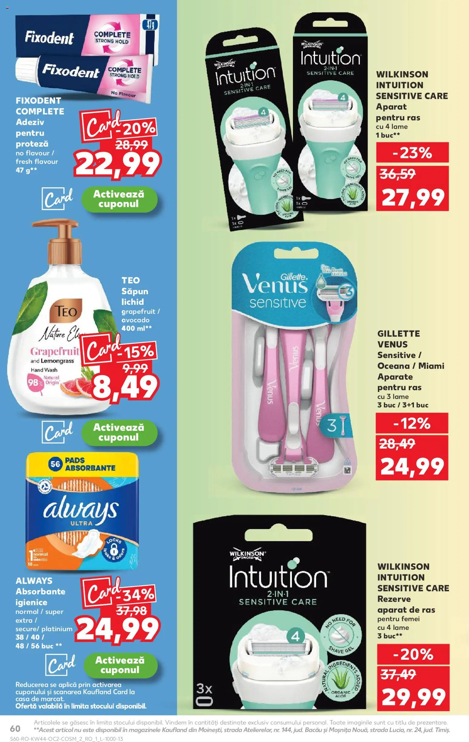 Noul catalog Kaufland – valabil de la 29.10.2025 | Pagină: 60 | Produse: Aparat De Ras, Săpun, Adeziv, Absorbante