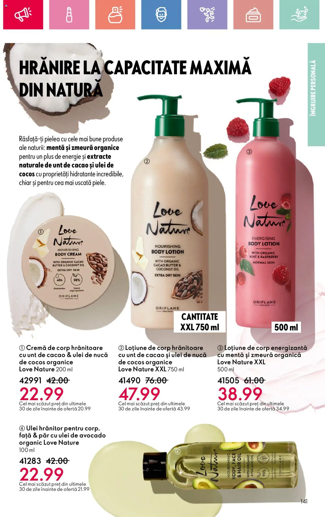 Noul catalog Oriflame – valabil de la 06.07.2025 | Pagină: 141 | Produse: Unt, Cremă, Cremă de corp, Cacao