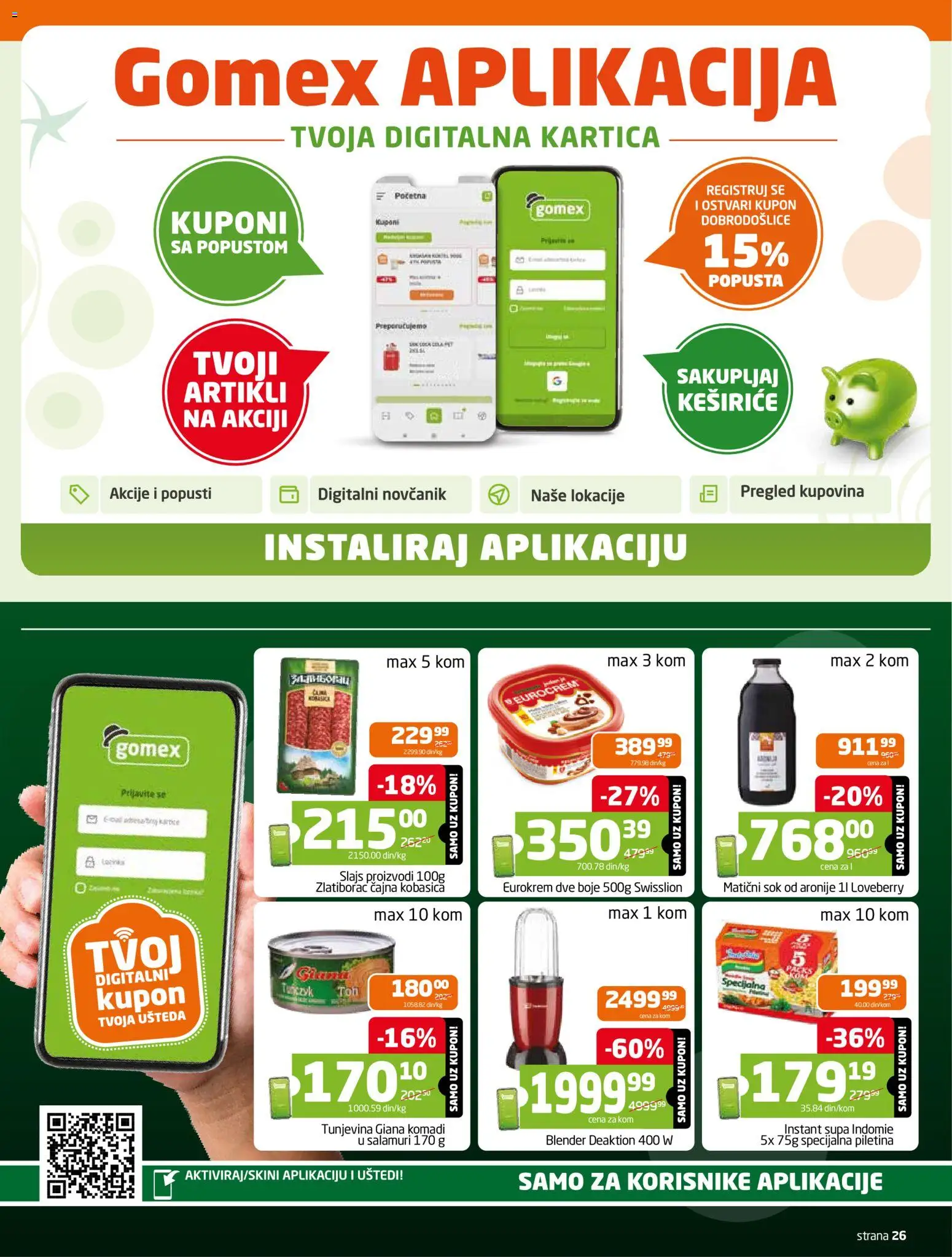 Gomex katalog - važi od 18.03.2026 | Strana: 26 | Proizvode: Novčanik, Sok, Piletina, Kobasica