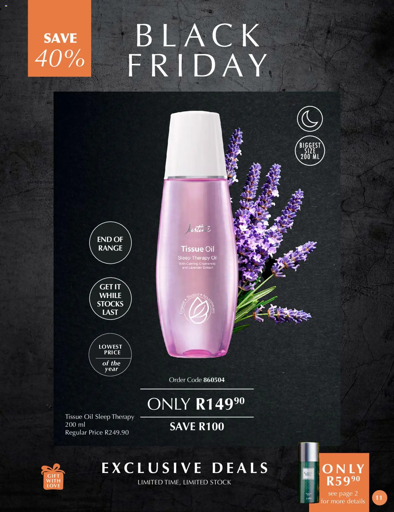 New Justine catalogue – valid from 21.11.2025 | Page: 11 | Products: Tissue oil, Oil, Stock