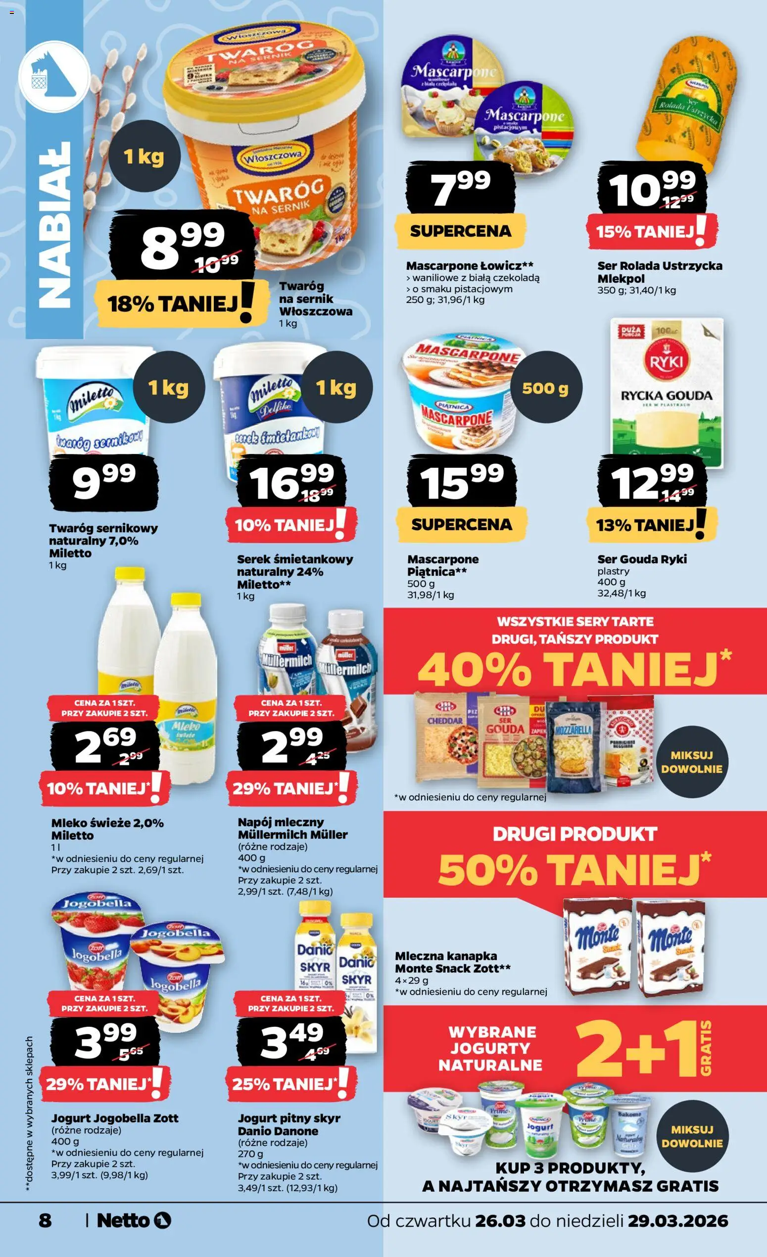 Netto gazetka od czwartku spożywcza od 26.03.2026 | Strona: 8 | Produkty: Rolada, Ser, Twaróg, Ser gouda