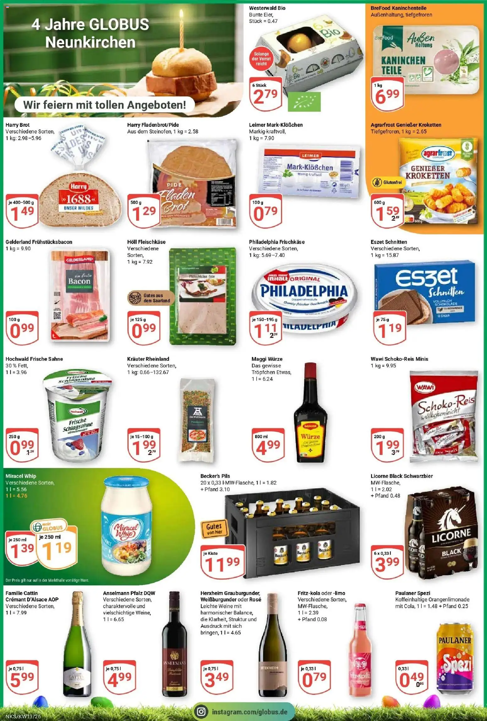 Globus prospekt Neunkirchen	 – gültig ab 23.03.2026 | Seite: 2 | Produkte: Philadelphia, Brot, Sahne, Frischkase