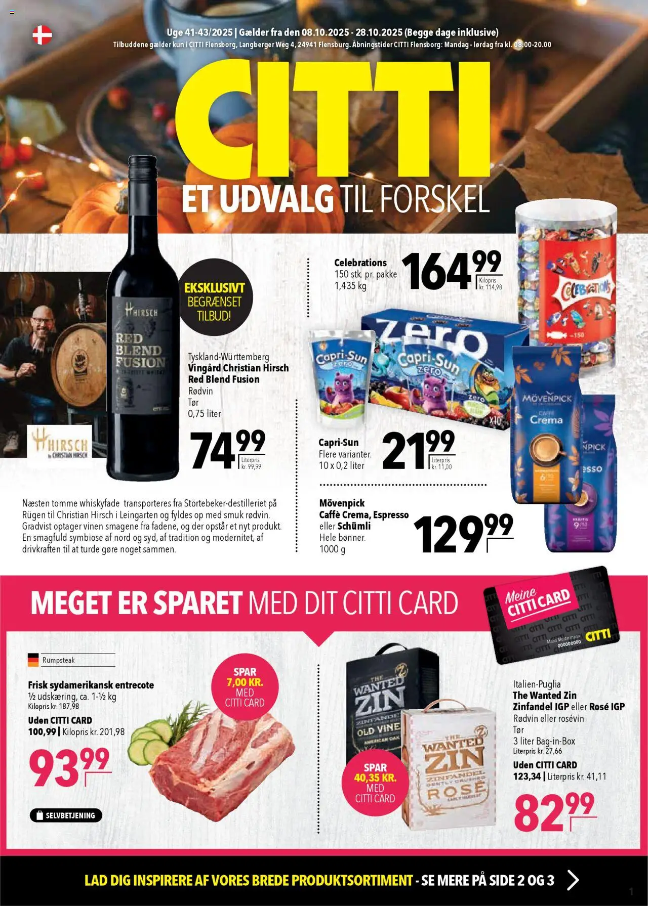 CITTI Markt Dänemark-Werbung – gültig ab 08.10.2025 | Seite: 1 | Produkte: Rumpsteak, Entrecote, Celebrations