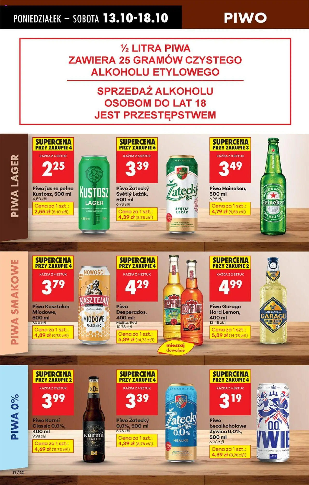 Biedronka gazetka od 13.10.2025 | Strona: 62 | Produkty: Miód, Leżak, Piwo, Heineken