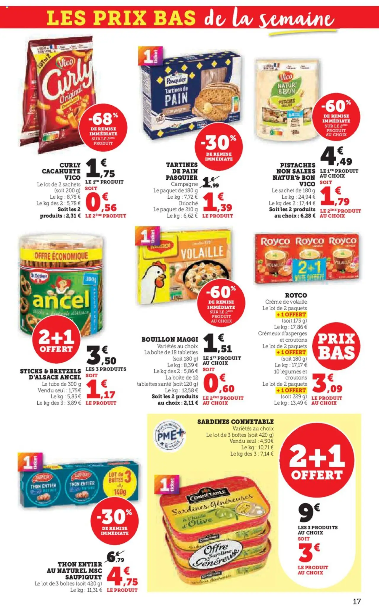 {H1} | Page: 17 | Produits: Cacahuète, Thon, Pain, Bretzels