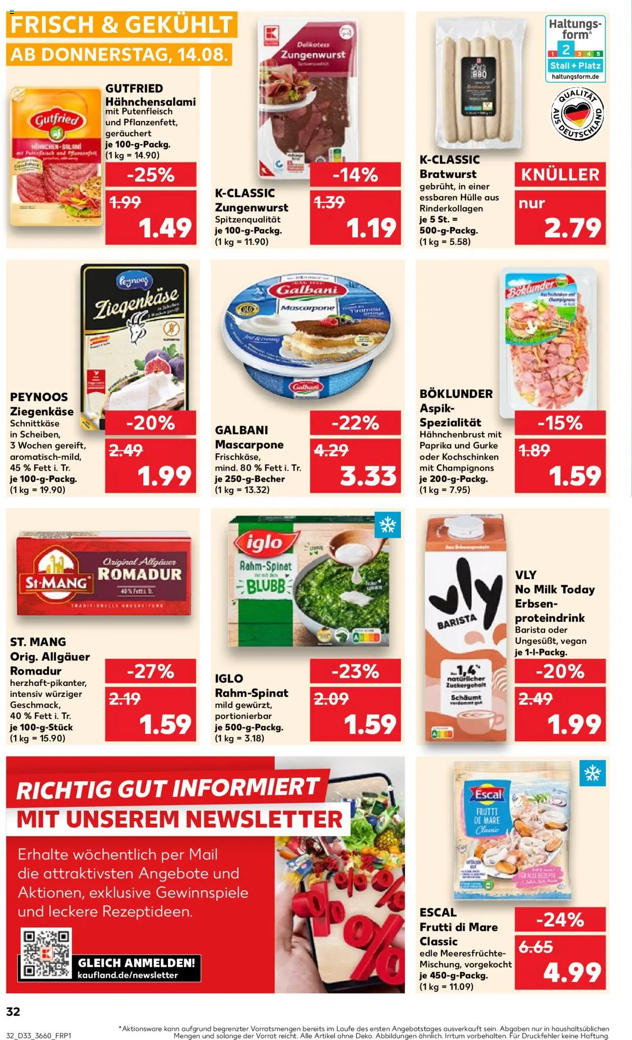 Kaufland Prospekt 	 - gültig ab dem 14.08.2025 | Seite: 32 | Produkte: Hahnchen, Mascarpone, Iglo, Meeresfrüchte