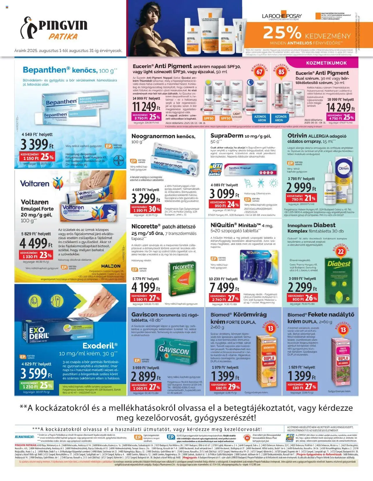 Pingvin Patika akciós ujság - amely érvényes a következő dátumtól: 01.08.2025 | Oldal: 8 | Termékek: Arckrém, Bor, Sör, Óra