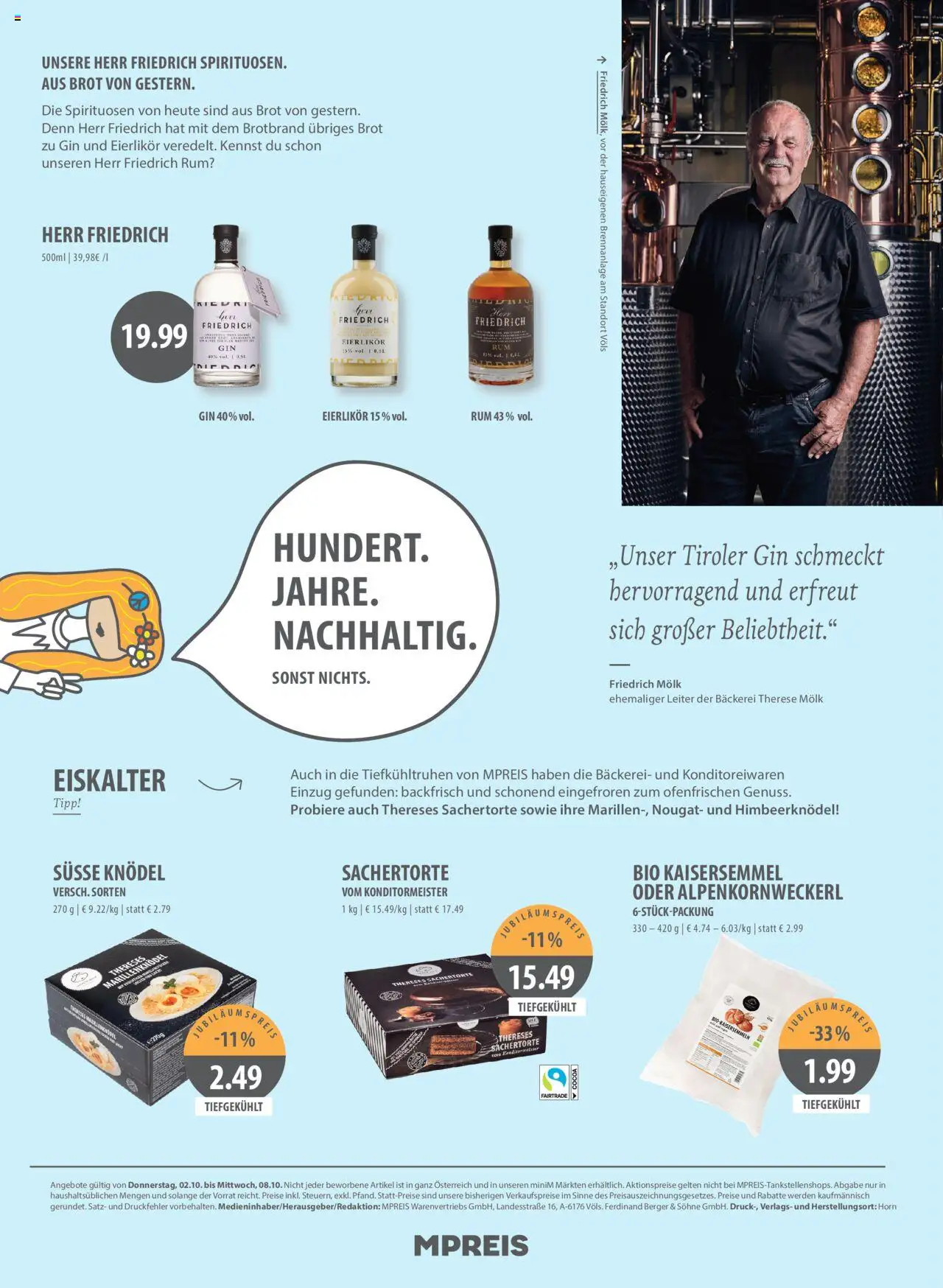 MPREIS Lenzing gültig ab 02.10.2025 | Seite: 10 | Produkte: Gin, Bäckerei, Brot