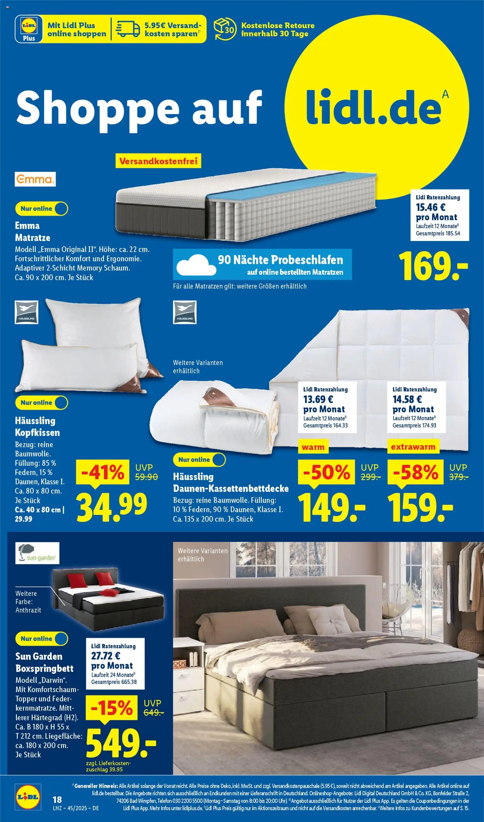 Lidl Prospekt Heppenheim – gültig ab 03.11.2025 | Seite: 38 | Produkte: Matratze, Topper, Kopfkissen, Telefon