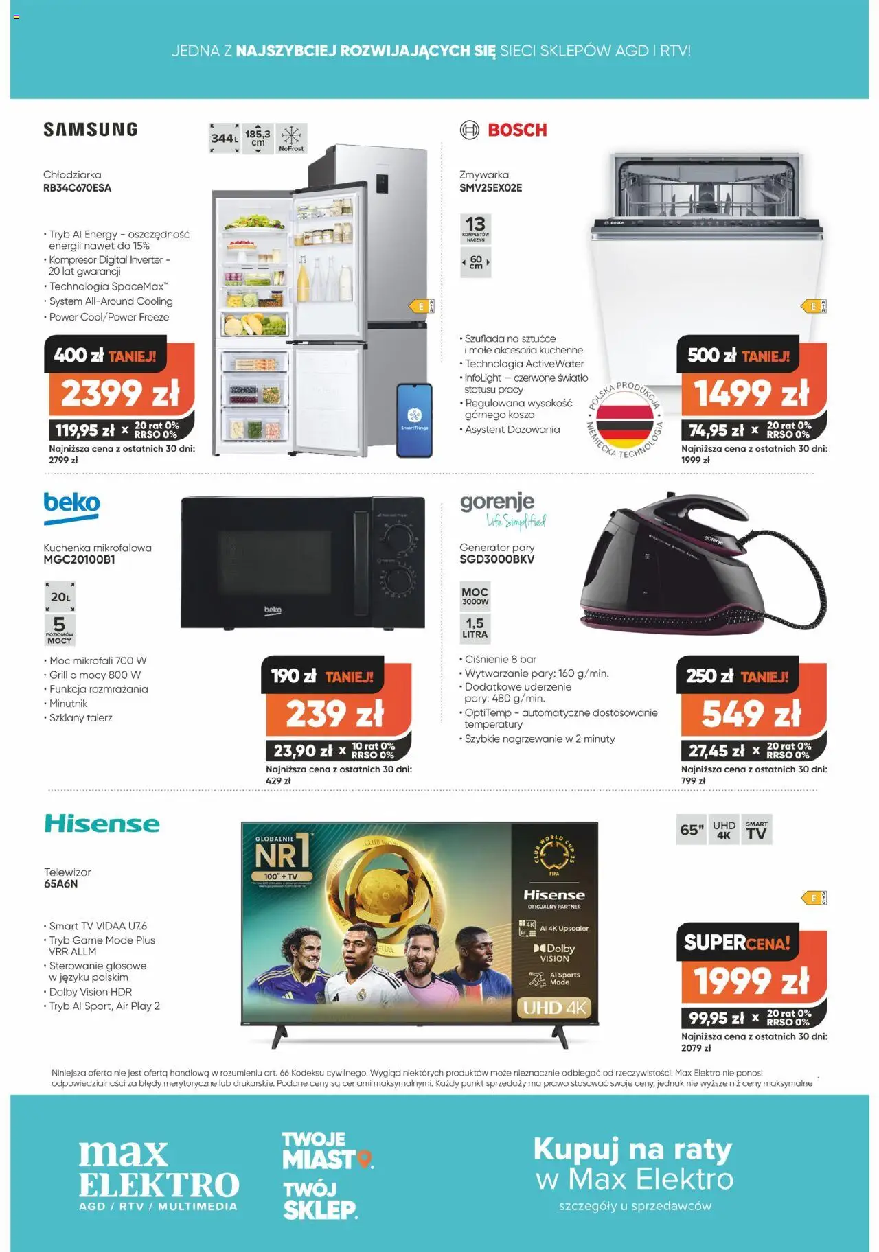 Max elektro Gazetka od 02.10.2025 | Strona: 12 | Produkty: Telewizor, Kuchenka mikrofalowa, Kuchenka, Sztućce