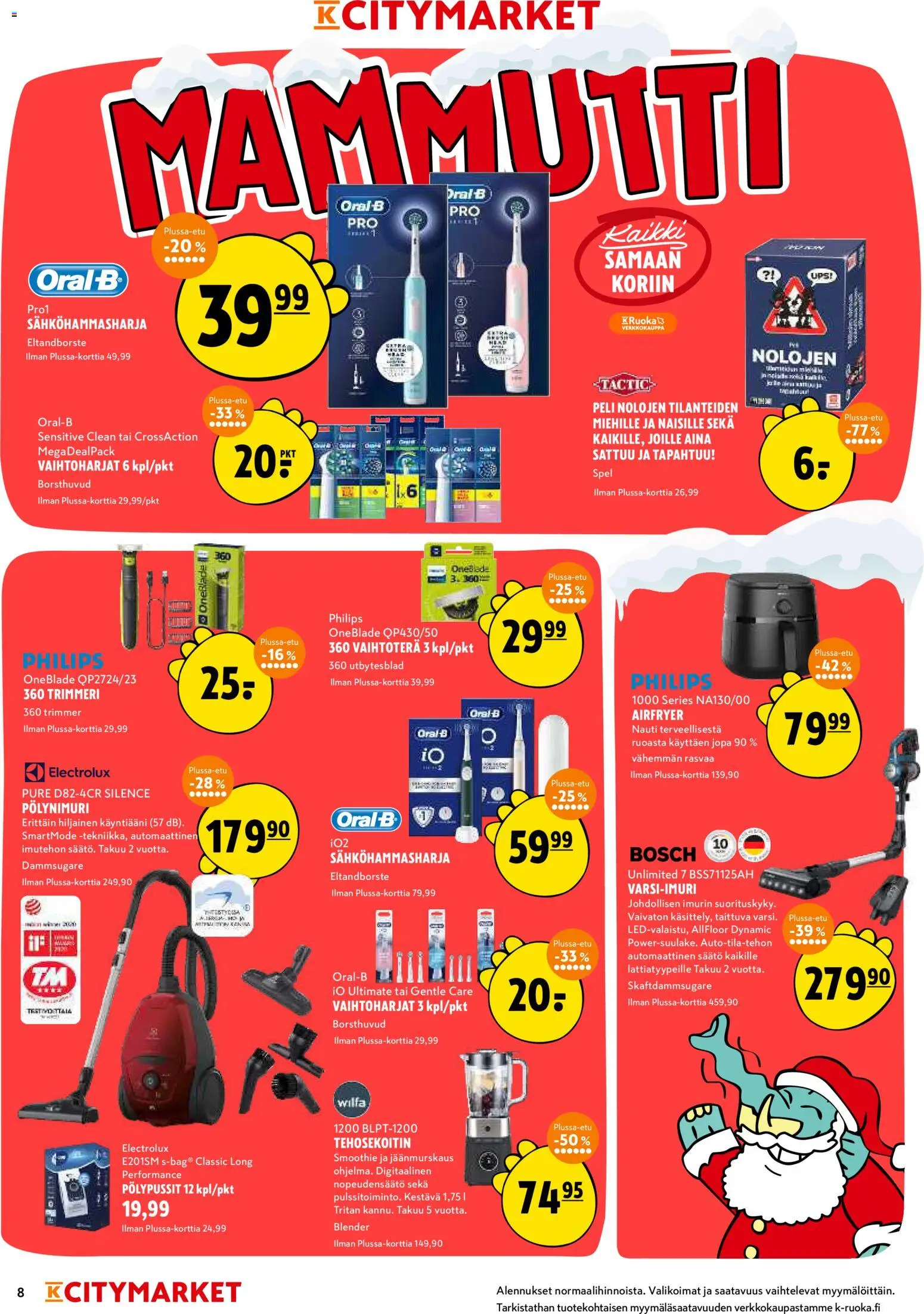 K-Citymarket tarjoukset – voimassa 08.12.2025 alkaen | Sivu: 8 | Tuotteet: Sähköhammasharja, Tehosekoitin, Trimmeri, Peli