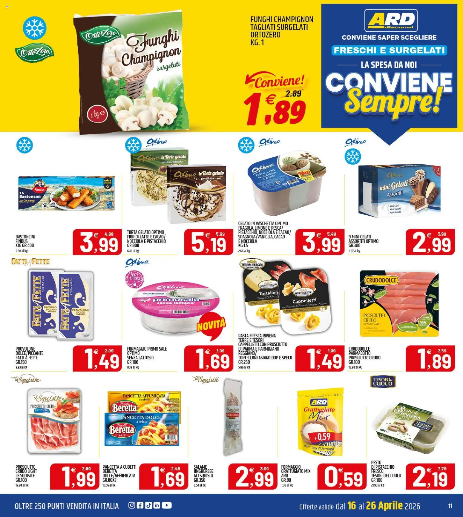 Volantino ARD Discount del 16.04.2026 | Pagina: 11 | Prodotti: Provolone, Gelato, Tortelloni, Cacao
