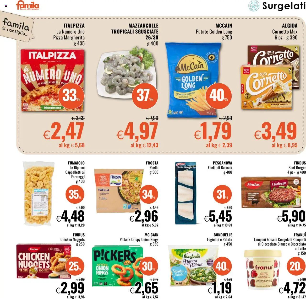 Volantino Famila del 16.10.2025 | Pagina: 10 | Prodotti: Pizza, Lamponi, Patate, Latte
