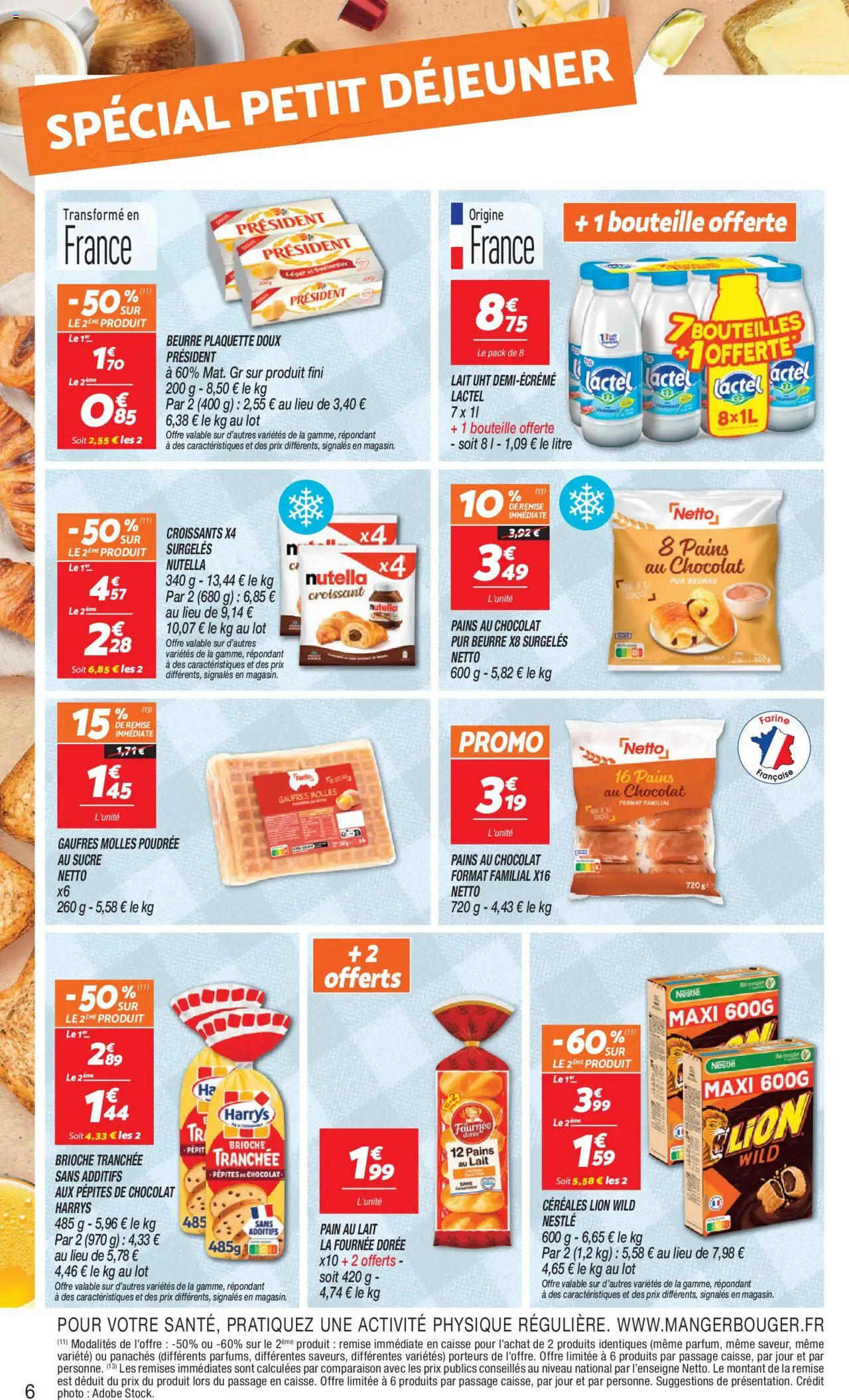 {H1} | Page: 6 | Produits: Pains au lait, Pépites de chocolat, Chocolat, Gaufres