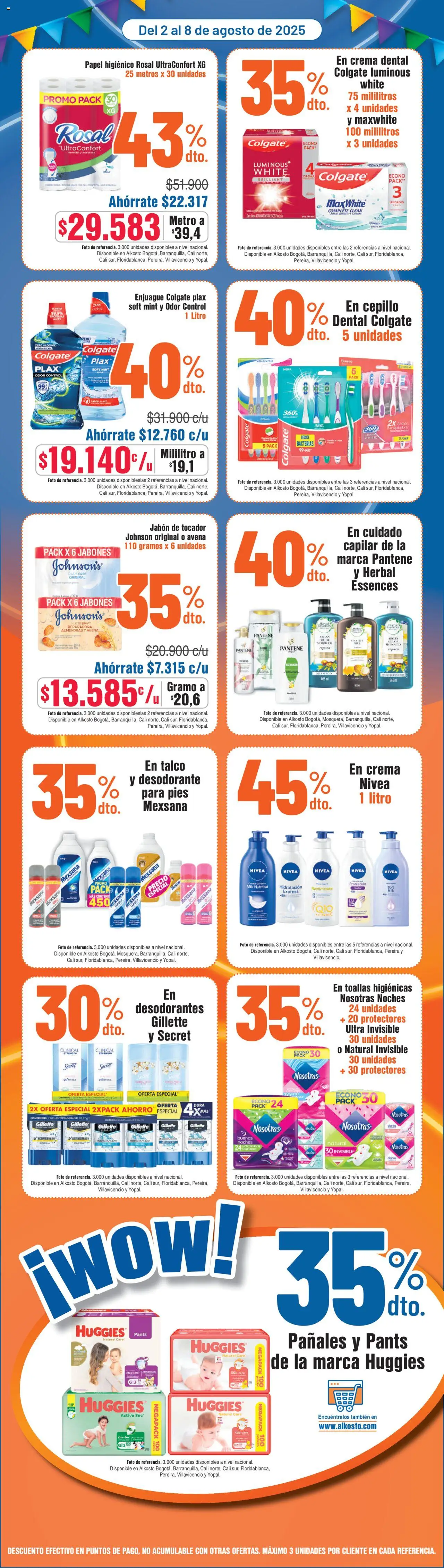 Alkosto folleto │ válido desde el 02.08.2025 | Página: 5 | Productos: Jabón, Desodorante, Papel higienico, Crema