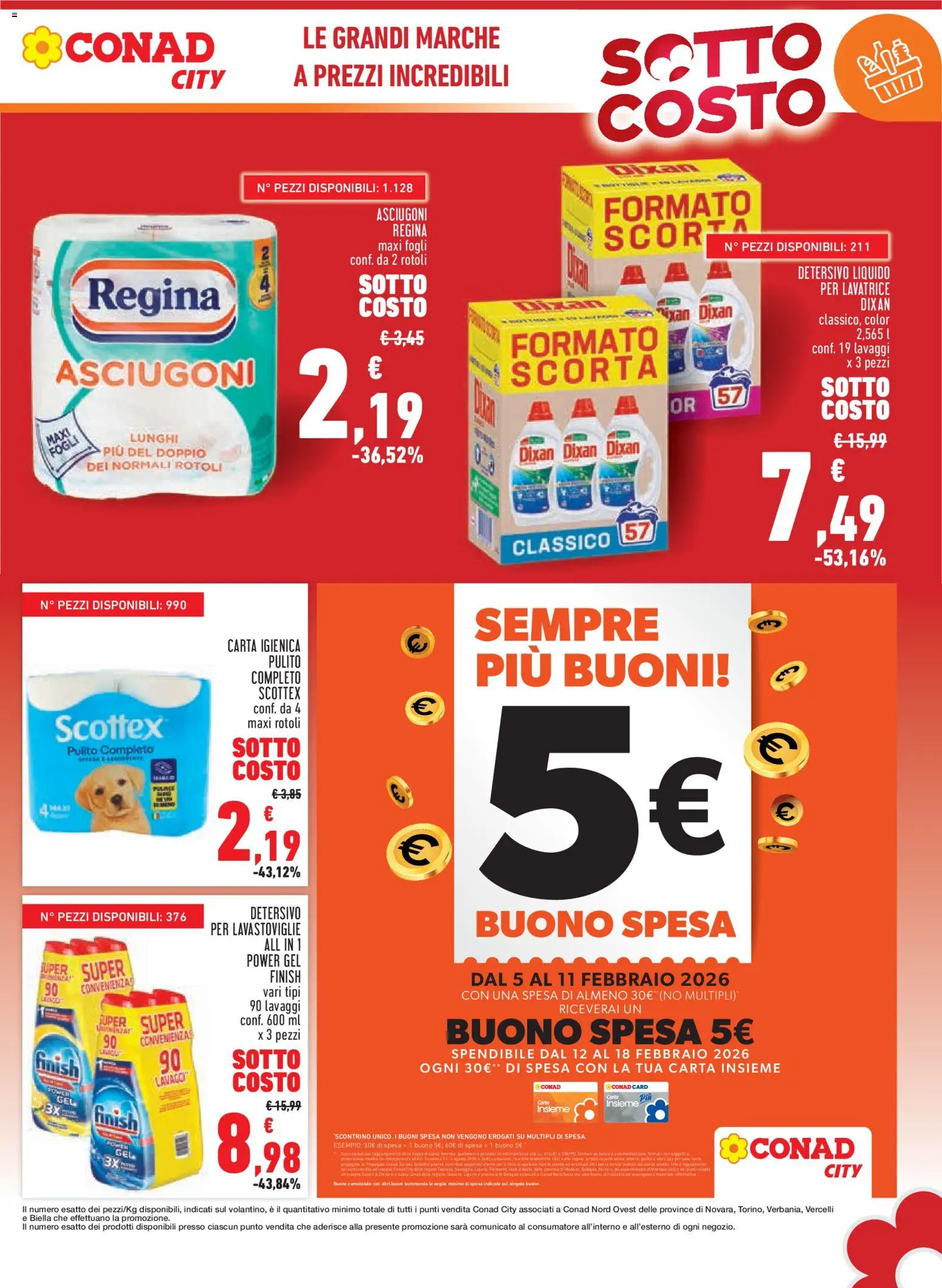 Volantino Conad del 29.01.2026 | Pagina: 5 | Prodotti: Carta igienica, Detersivo per lavastoviglie, Lavatrice, Lavastoviglie