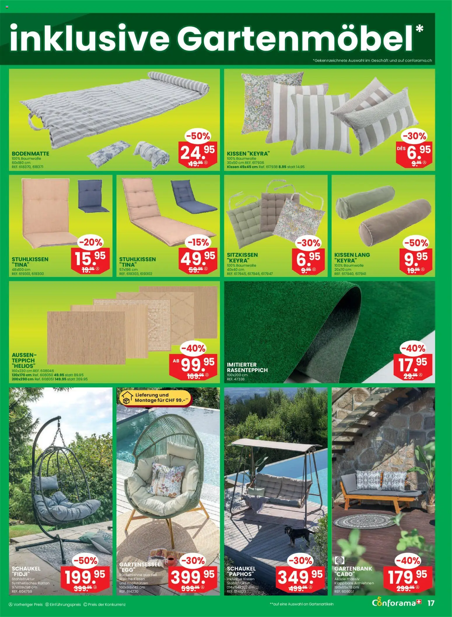 Conforama aktionen Primavera – gültig ab 01.04.2026 | Seite: 17 | Produkte: Kissen, Gartenmöbel, Teppich