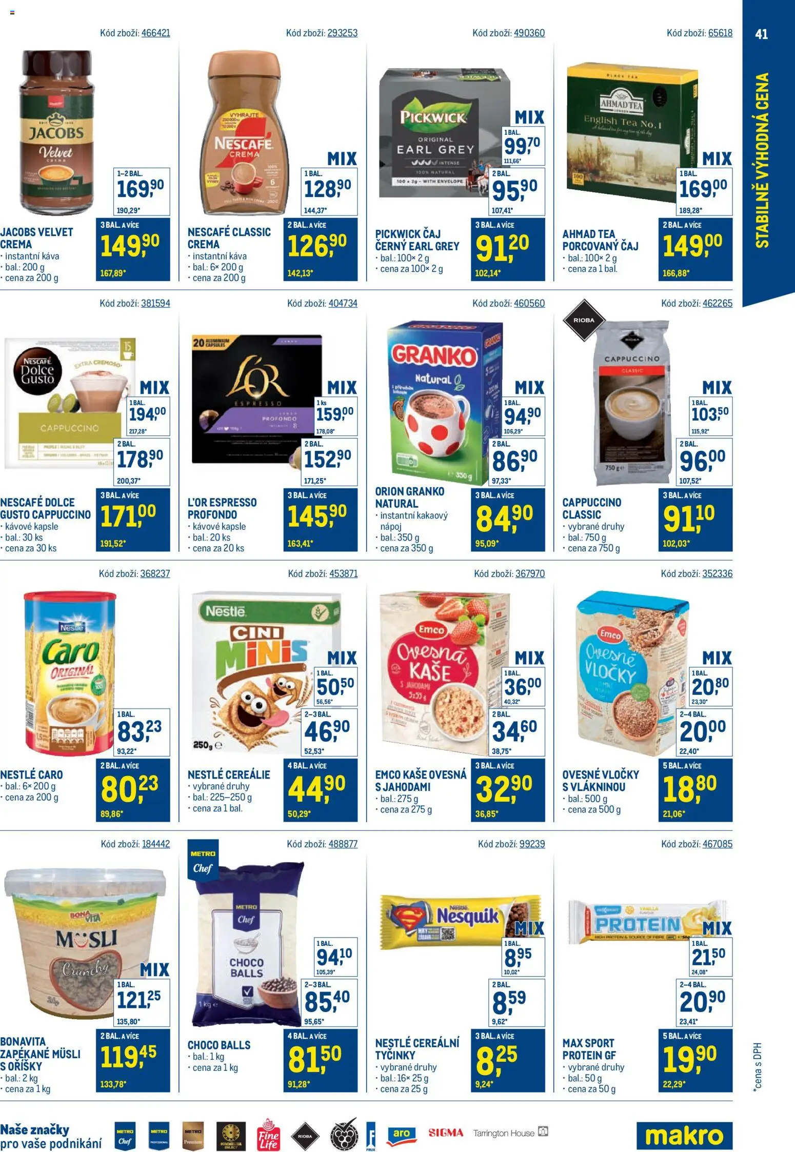 Makro leták - Stabilně výhodná cena od 19.11.2025 | Strana: 41 | Produkty: Čaj, Oříšky, Müsli, Jacobs velvet