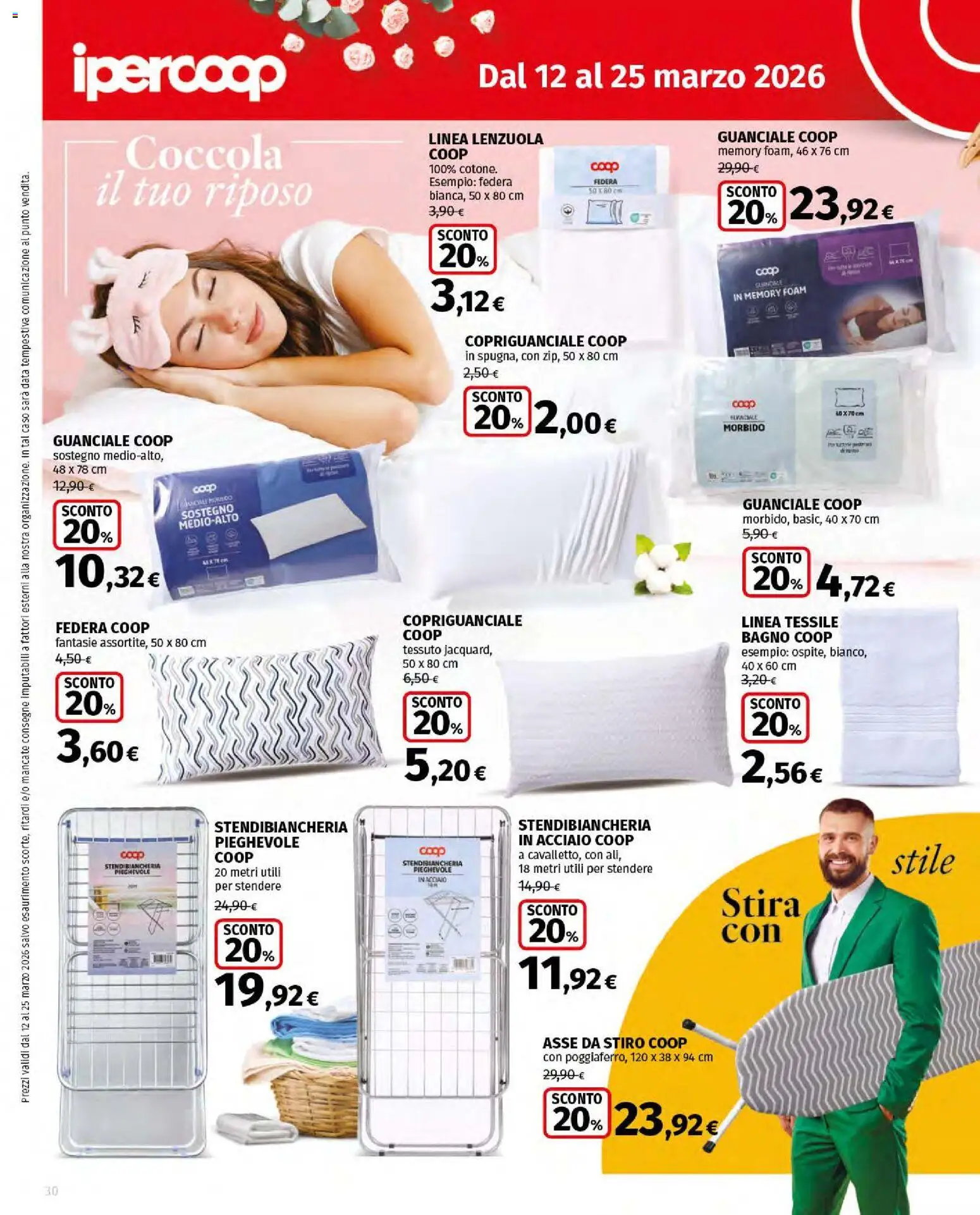 Volantino Ipercoop del 12.03.2026 | Pagina: 30 | Prodotti: Stendibiancheria, Data, Lenzuola, Guanciale