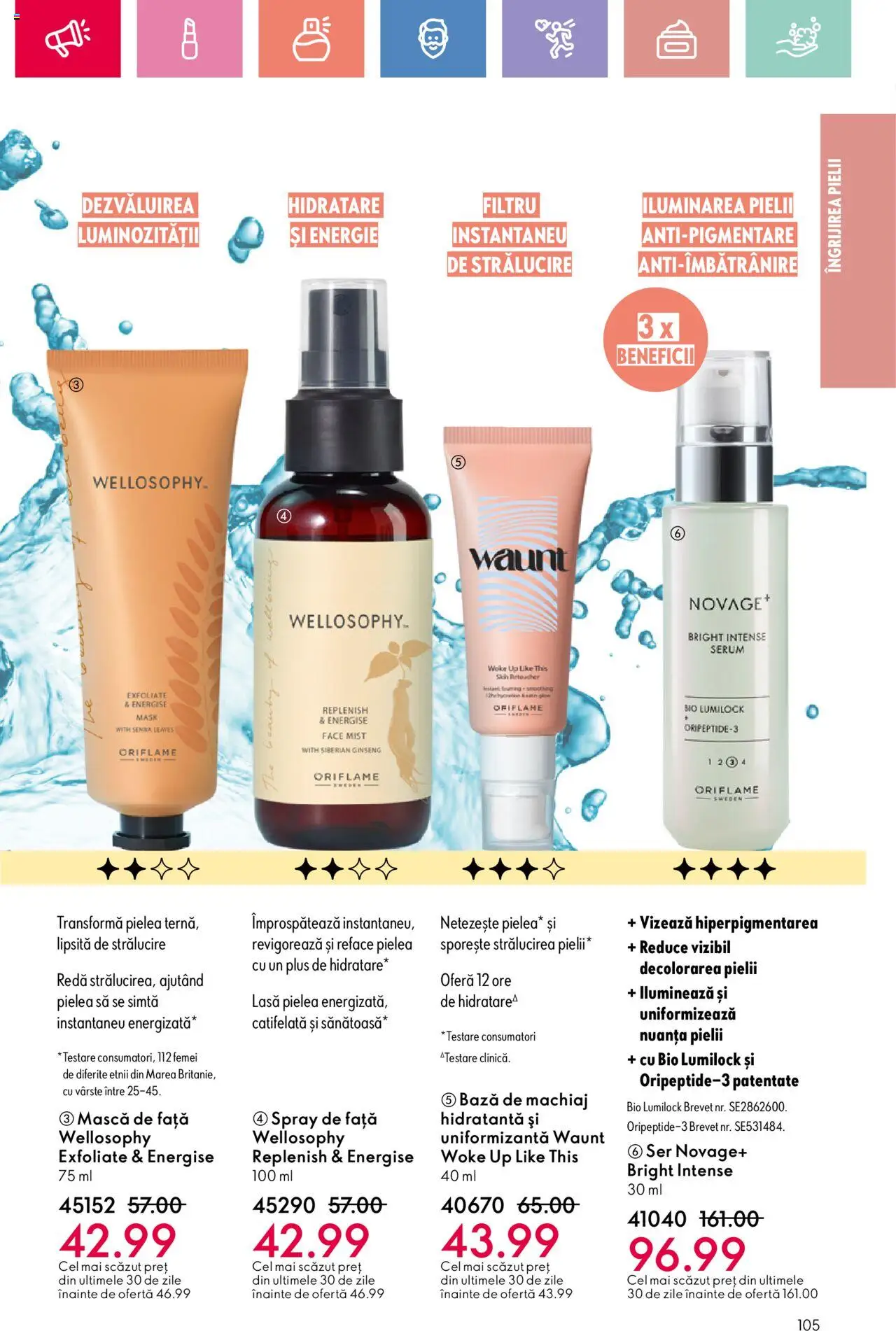 Oriflame catalog 10 2025 – valabil de la 06.07.2025 | Pagină: 105 | Produse: Şerit ödül, Serum, Bază de machiaj, Machiaj