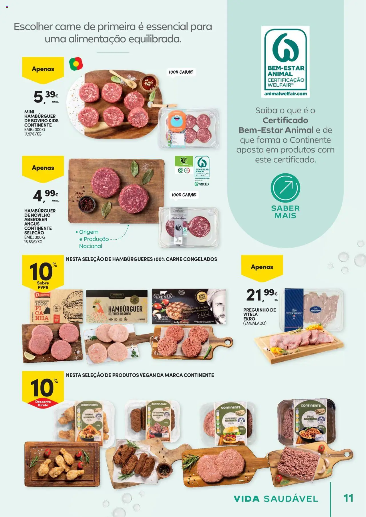 Continente - Vida Saudável: É de quem quer comer bem sem ginástica na carteira │ válido de 21.10.2025 | Página: 11 | Produtos: Vitela, Frango, Hambúrguer, Carne