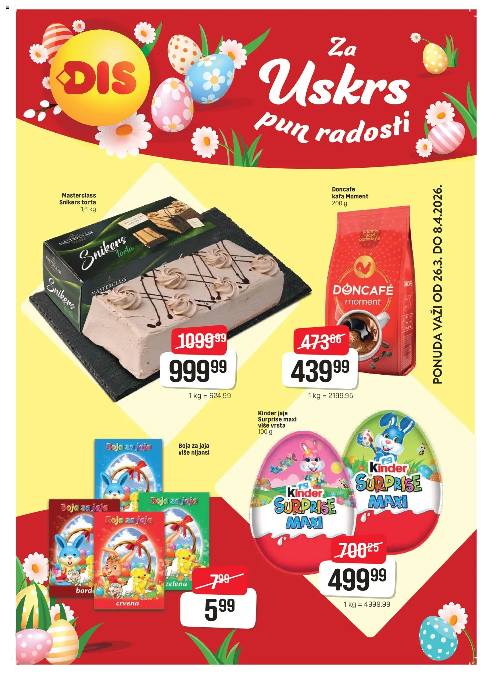 Super DIS katalog - važi od 26.03.2026 | Strana: 1 | Proizvode: Doncafe, Jaja, Kafa, Torta