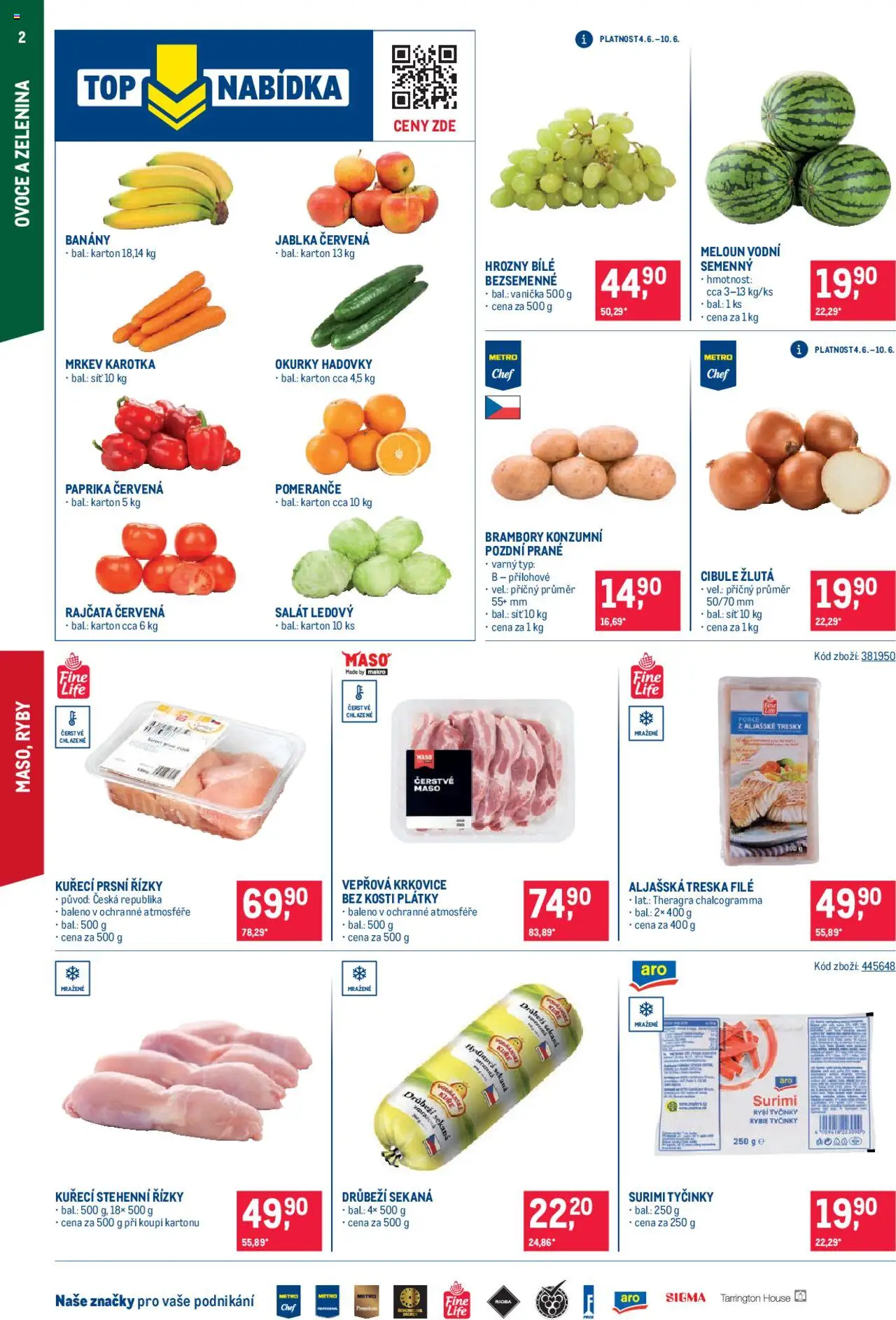 Makro leták - Maloobchod od 04.06.2025 | Strana: 2 | Produkty: Treska, Banány, Paprika, Zelenina