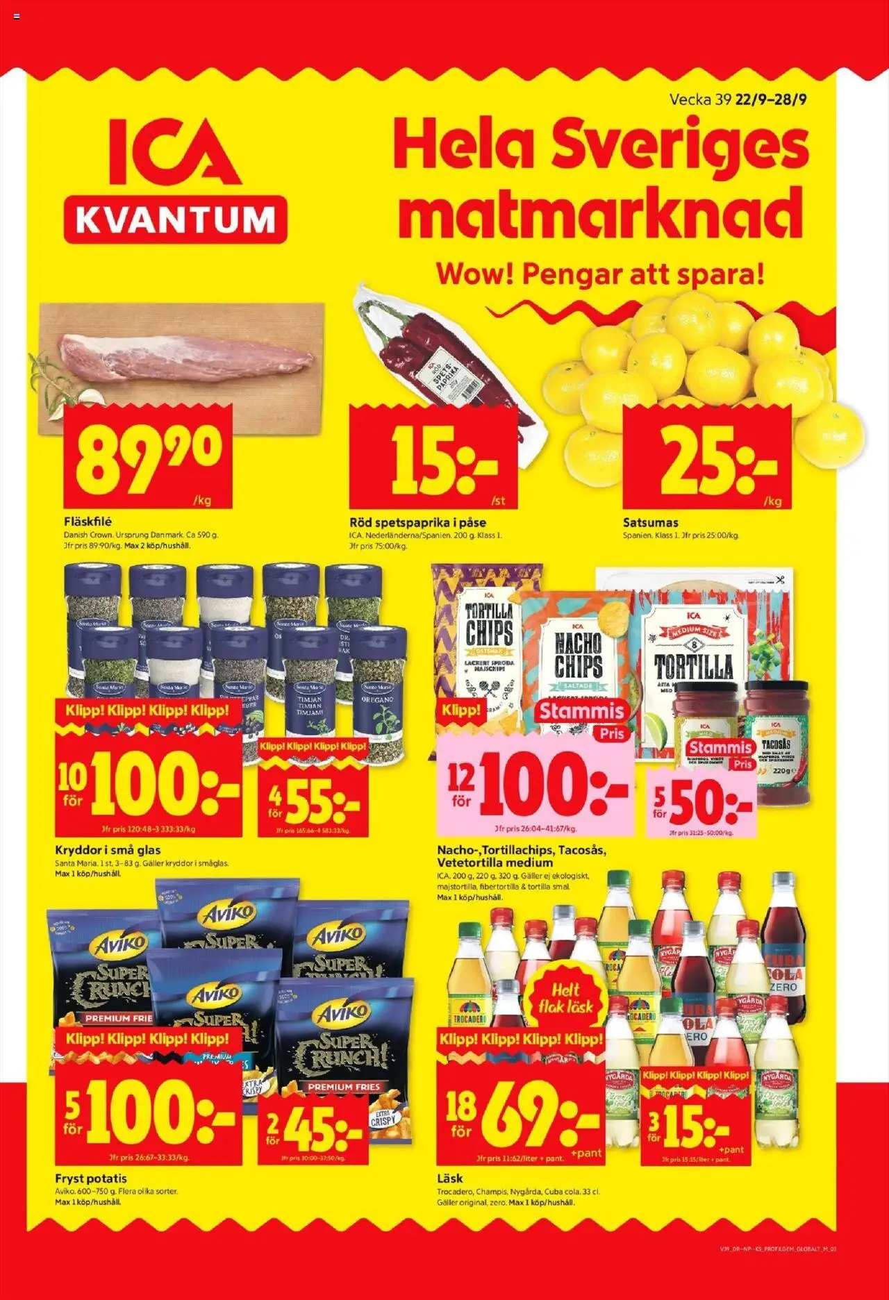 ICA Kvantum reklamblad aktuell från 22.09.2025 | Sida: 1 | Produkter: Timjan, Tortilla, Chips, Potatis