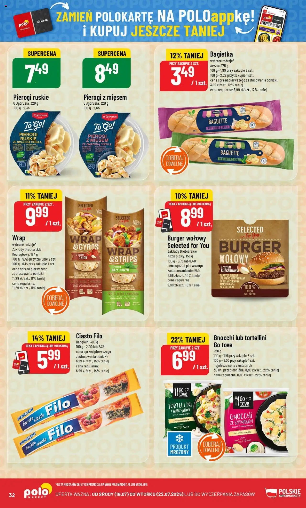 POLOmarket Gazetka od 16.07.2025 | Strona: 32 | Produkty: Burger wołowy, Pierogi, Pierogi z mięsem, Gnocchi