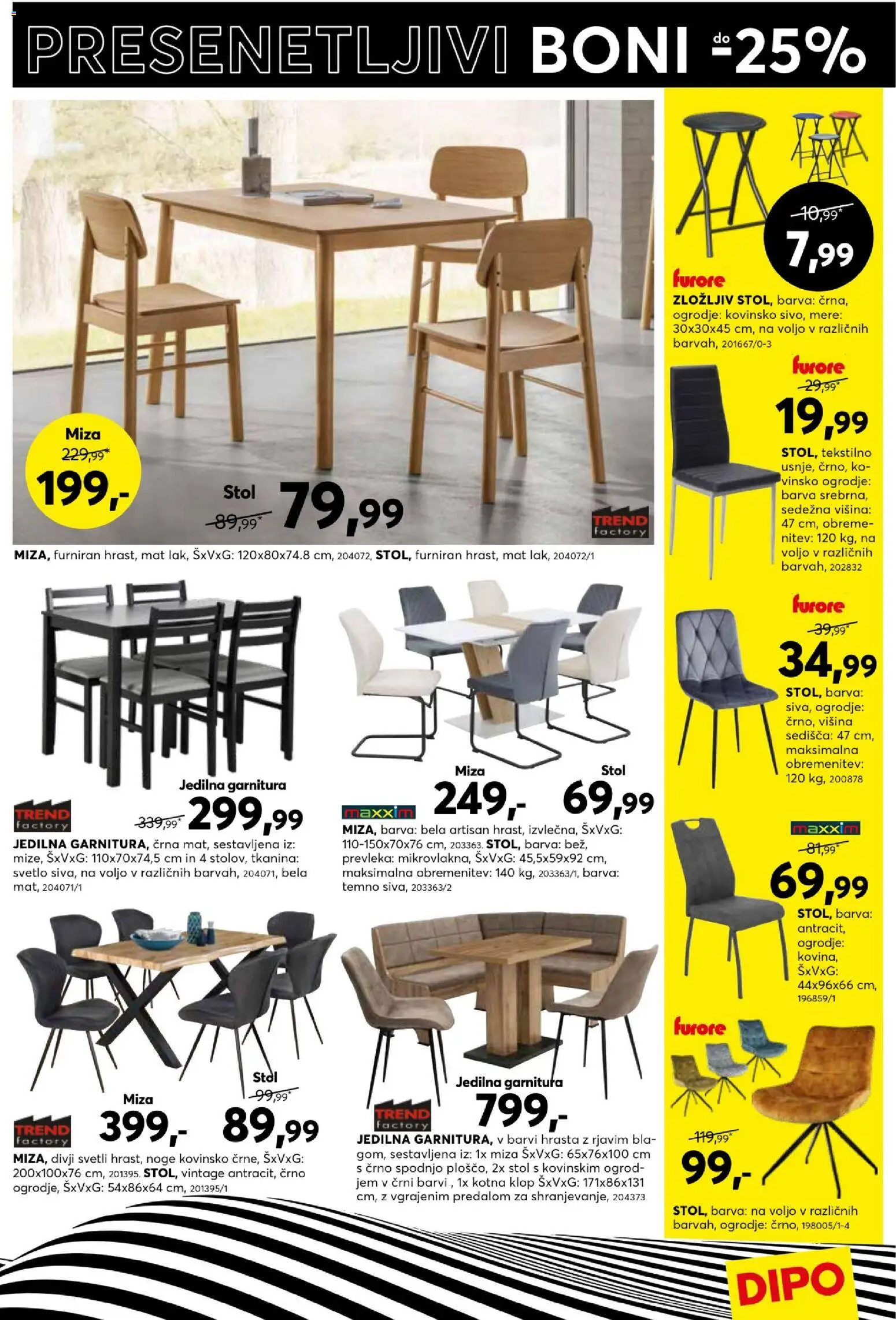 Novi Dipo katalog ponudbe – veljaven od 25.03.2026 | Stran: 7 | Izdelki: Prevleka, Miza, Stol, Barva