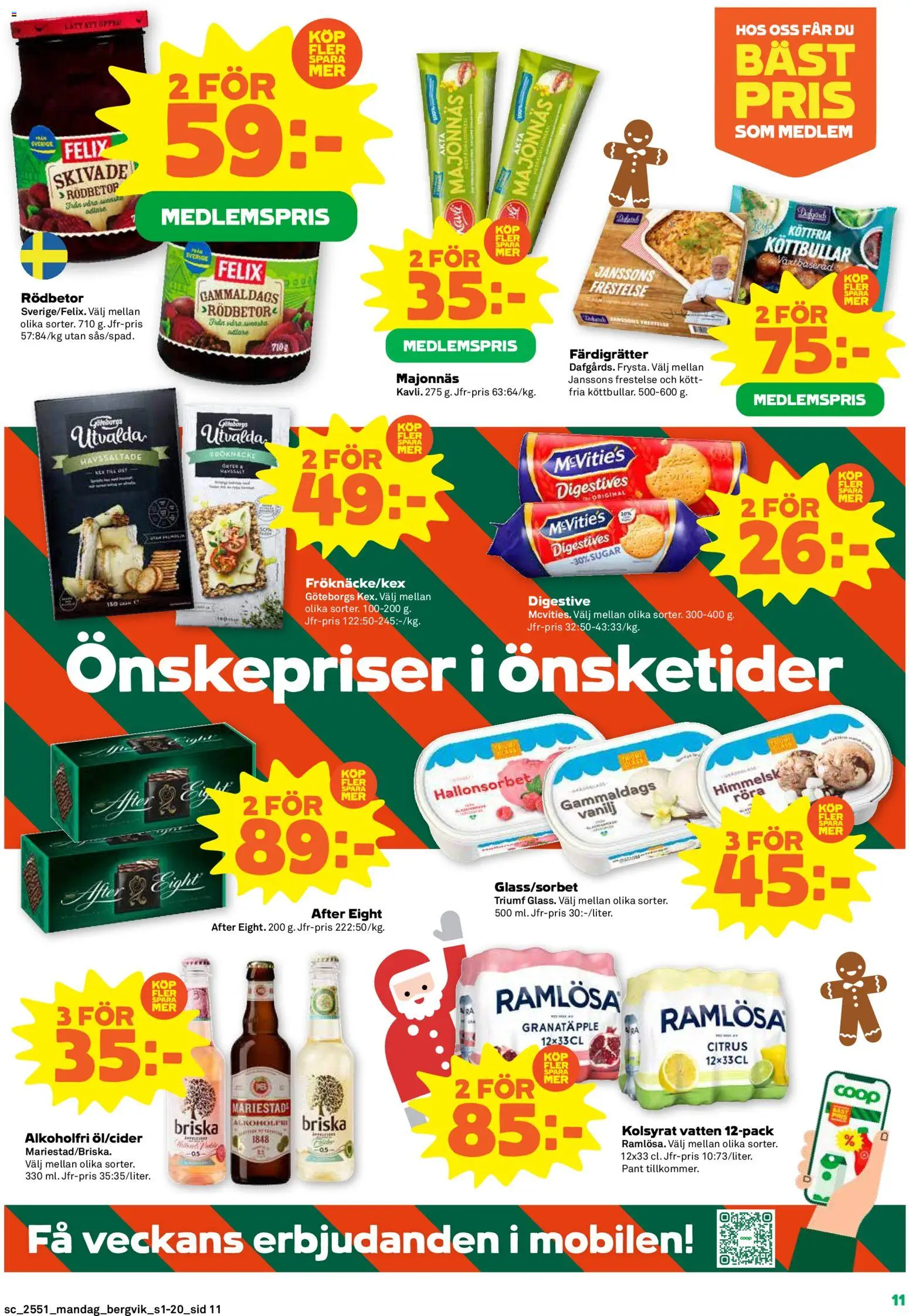 Stora Coop reklamblad aktuell från 15.12.2025 | Sida: 11 | Produkter: Digestive, Köttbullar, Majonnäs