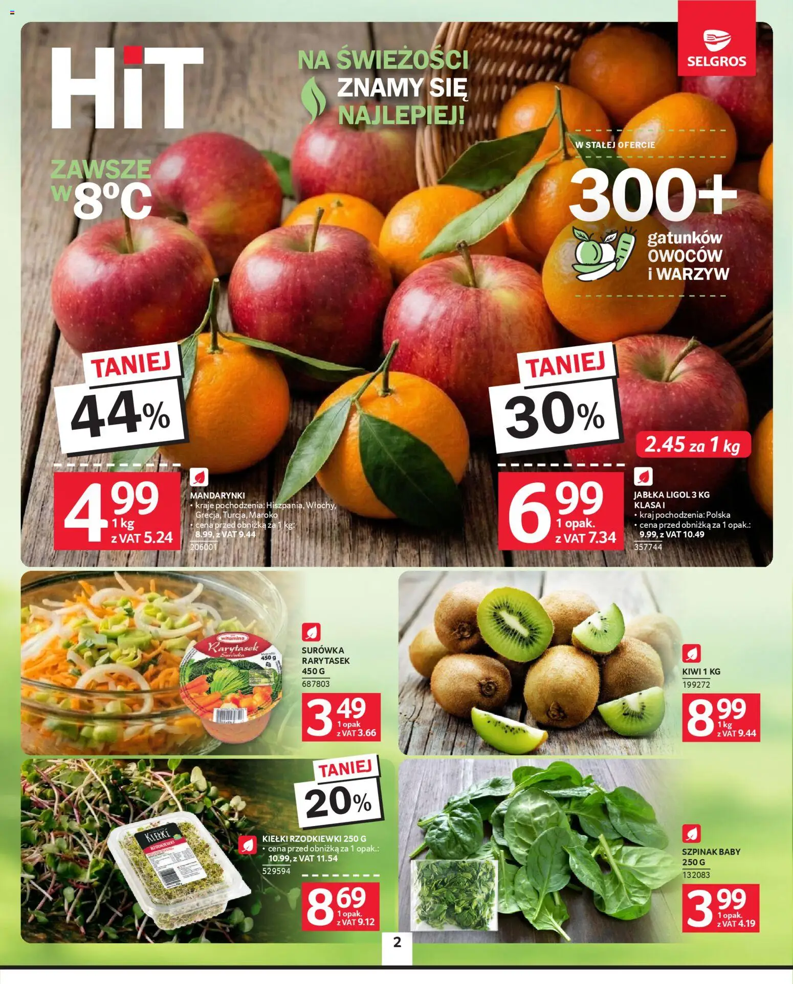 Selgros cash&carry Gazetka od 08.01.2026 | Strona: 2 | Produkty: Szpinak, Jabłka, Kiwi, Mandarynki