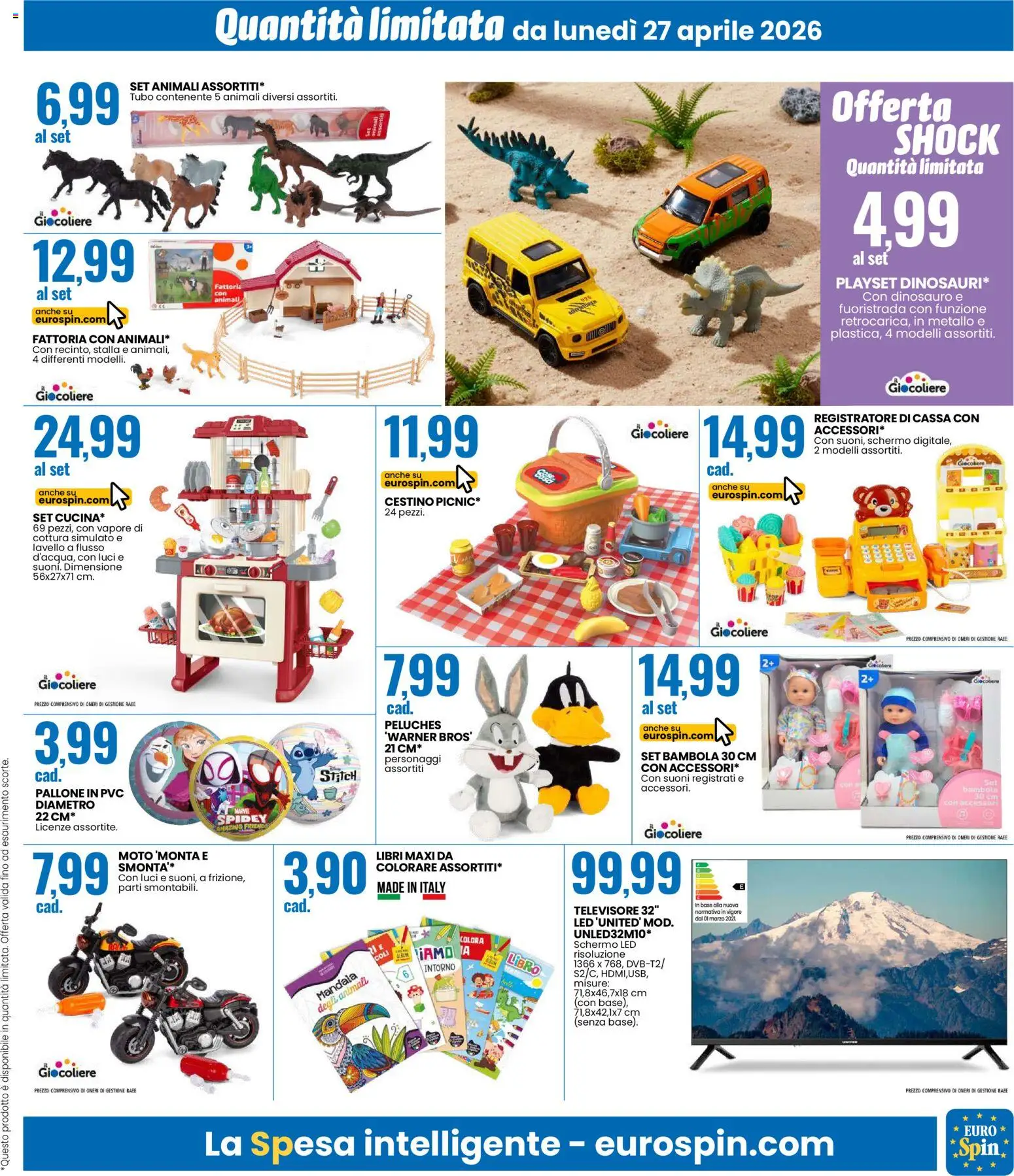 Volantino Eurospin del 27.04.2026 | Pagina: 13 | Prodotti: Schermo, Tubo, Pallone, Cestino