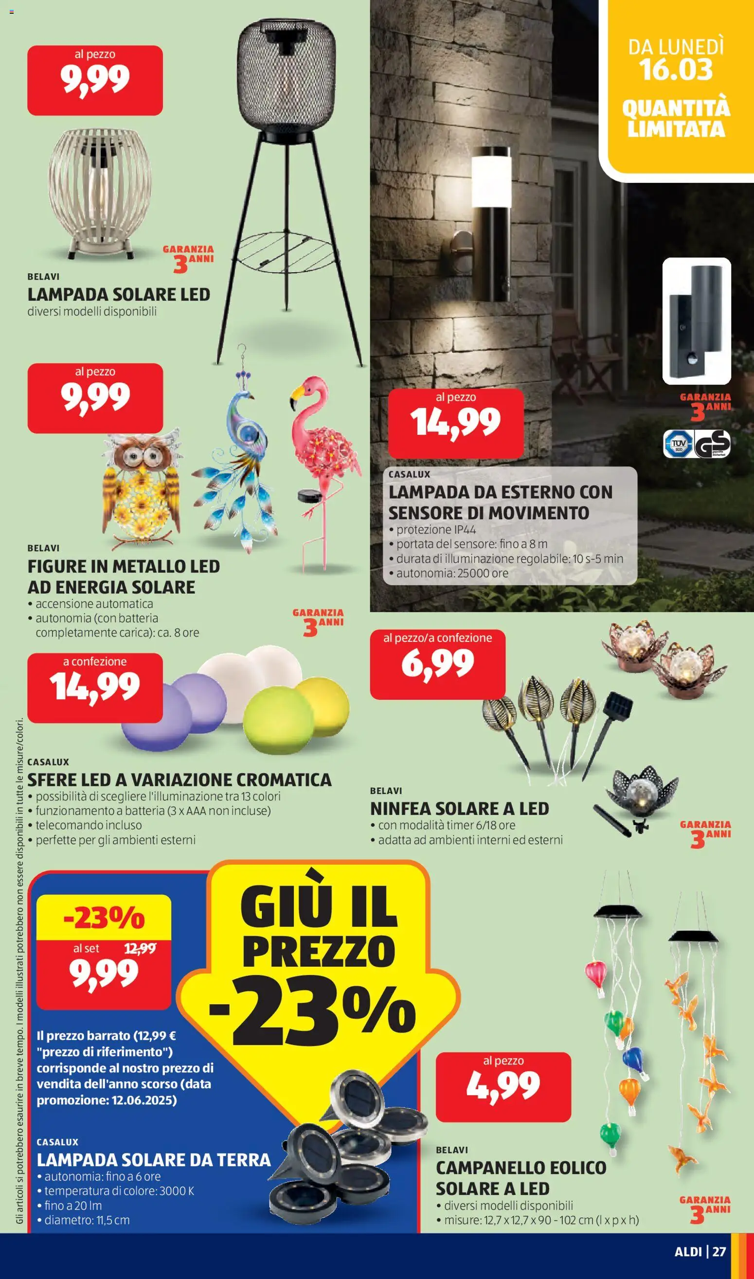 Volantino Aldi del 16.03.2026 | Pagina: 27 | Prodotti: Lampada solare, Data, Batteria, Lampada