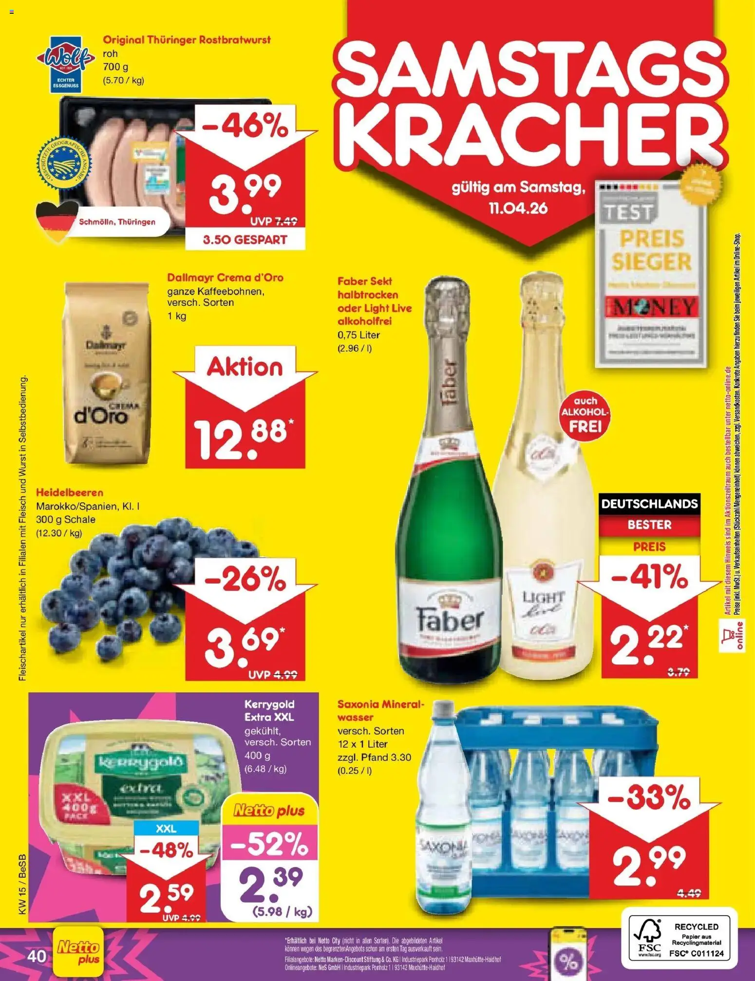Netto Marken-Discount Prospekt Kremmen	 – gültig ab 07.04.2026 | Seite: 56 | Produkte: Sekt, Dallmayr, Wasser, Fleisch