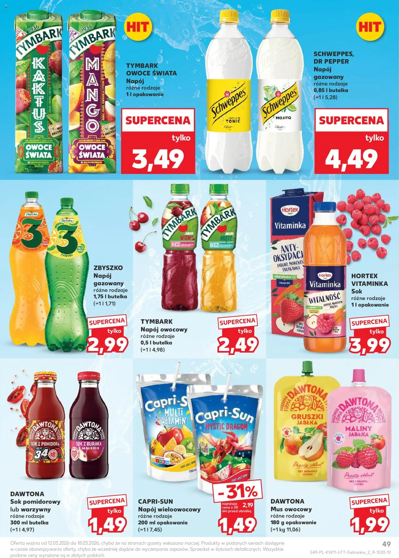 Kaufland Polsko leták od 12.03.2026 | Strana: 49 | Produkty: Dr Pepper, Maliny, Tonic, Mojito