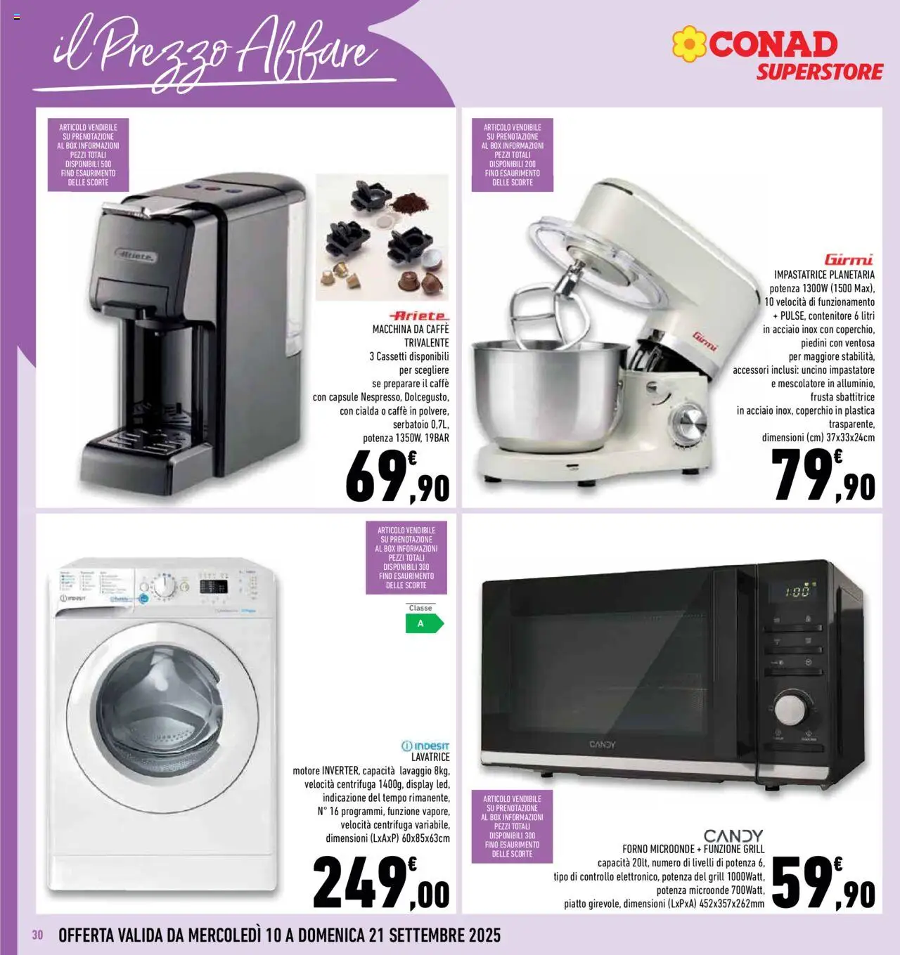 Volantino Conad del 10.09.2025 | Pagina: 30 | Prodotti: Macchina da caffe, Centrifuga, Lavatrice, Mixer