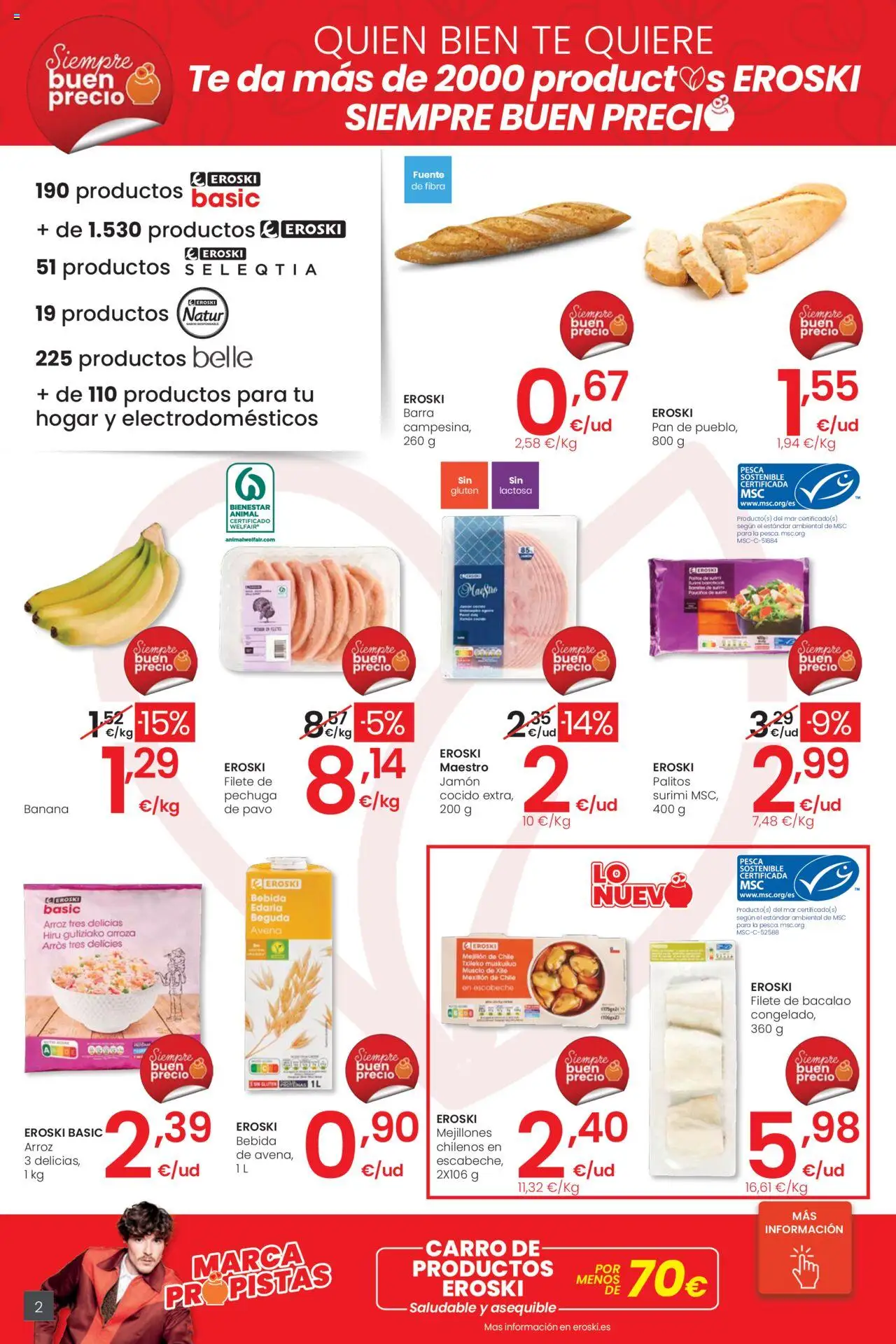 Eroski - Precio más bajo Center │ válido desde el 02.10.2025 | Página: 2 | Productos: Pan, Jamón cocido, Té, Filete