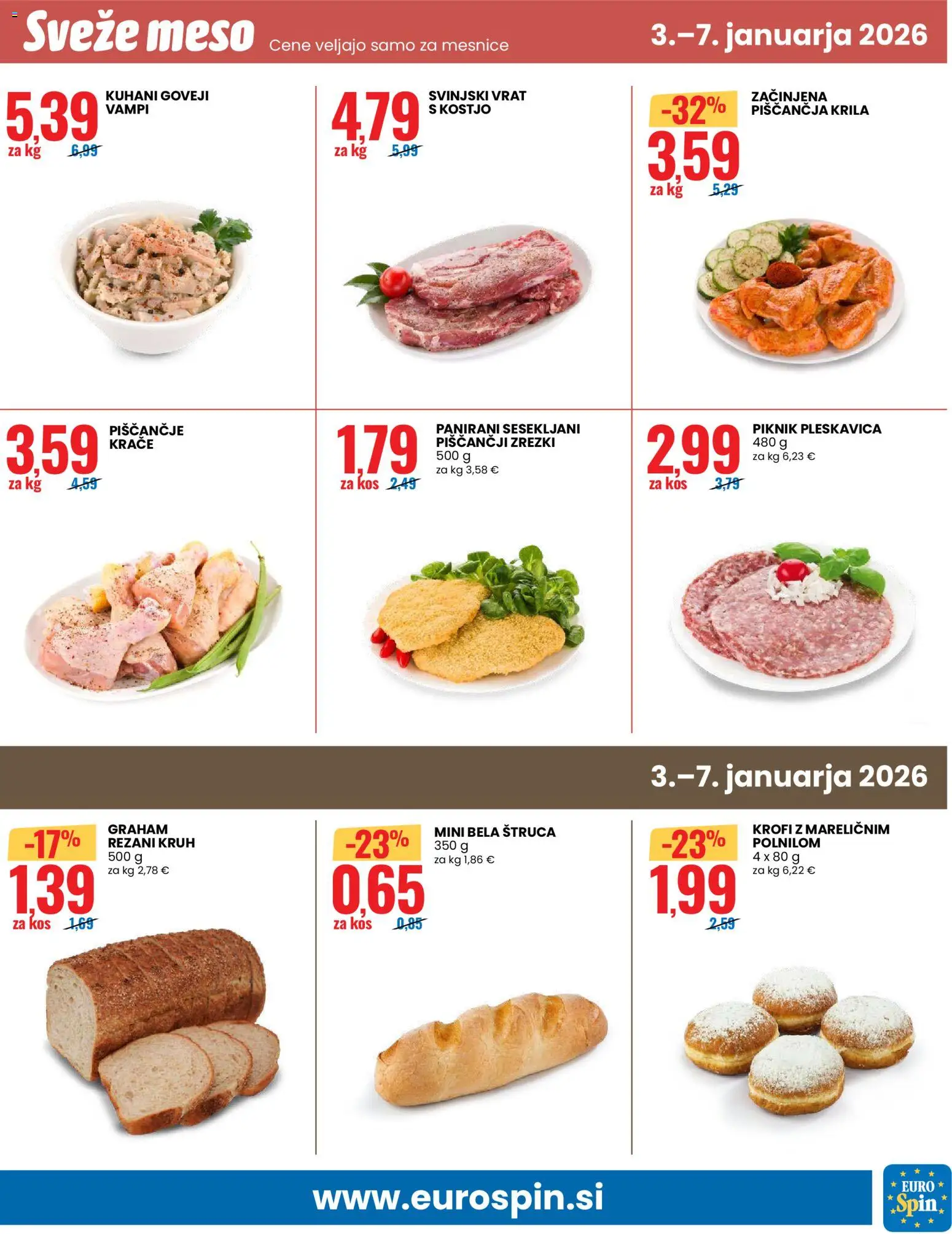 Novi Eurospin katalog ponudbe – veljaven od 03.01.2026 | Stran: 13 | Izdelki: Piščančja krila, Kos, Zrezki, Kruh
